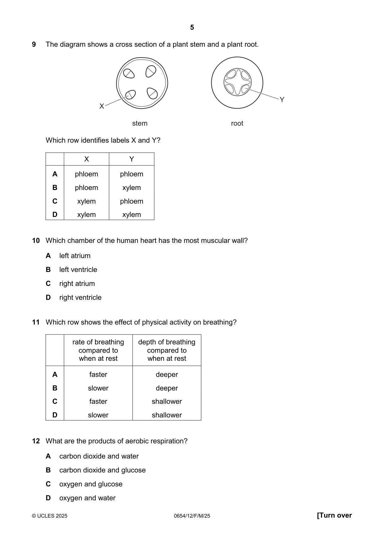 Cambridge IGCSE Sciences - Co-ordinated (Double) 0654 2025 Feb/March Paper 1 · Variant 2 question paper, page 5 of 16