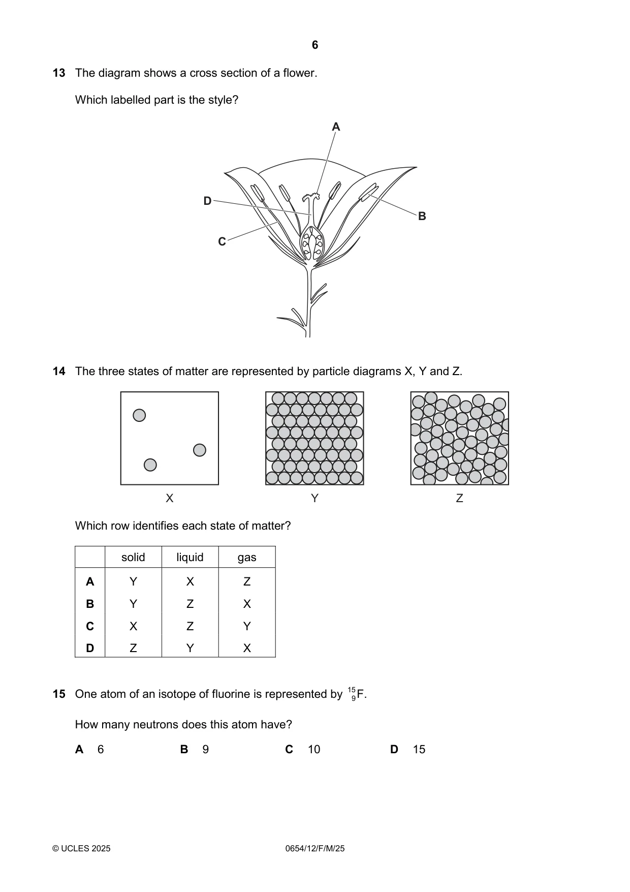 Cambridge IGCSE Sciences - Co-ordinated (Double) 0654 2025 Feb/March Paper 1 · Variant 2 question paper, page 6 of 16