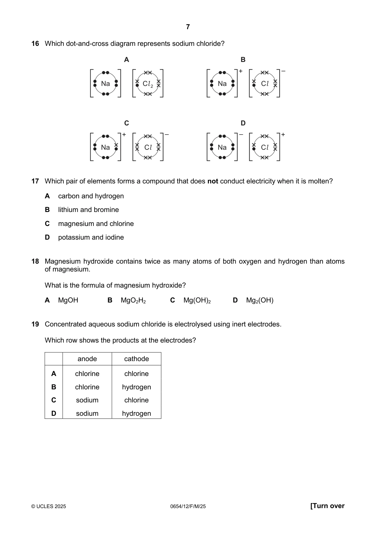 Cambridge IGCSE Sciences - Co-ordinated (Double) 0654 2025 Feb/March Paper 1 · Variant 2 question paper, page 7 of 16