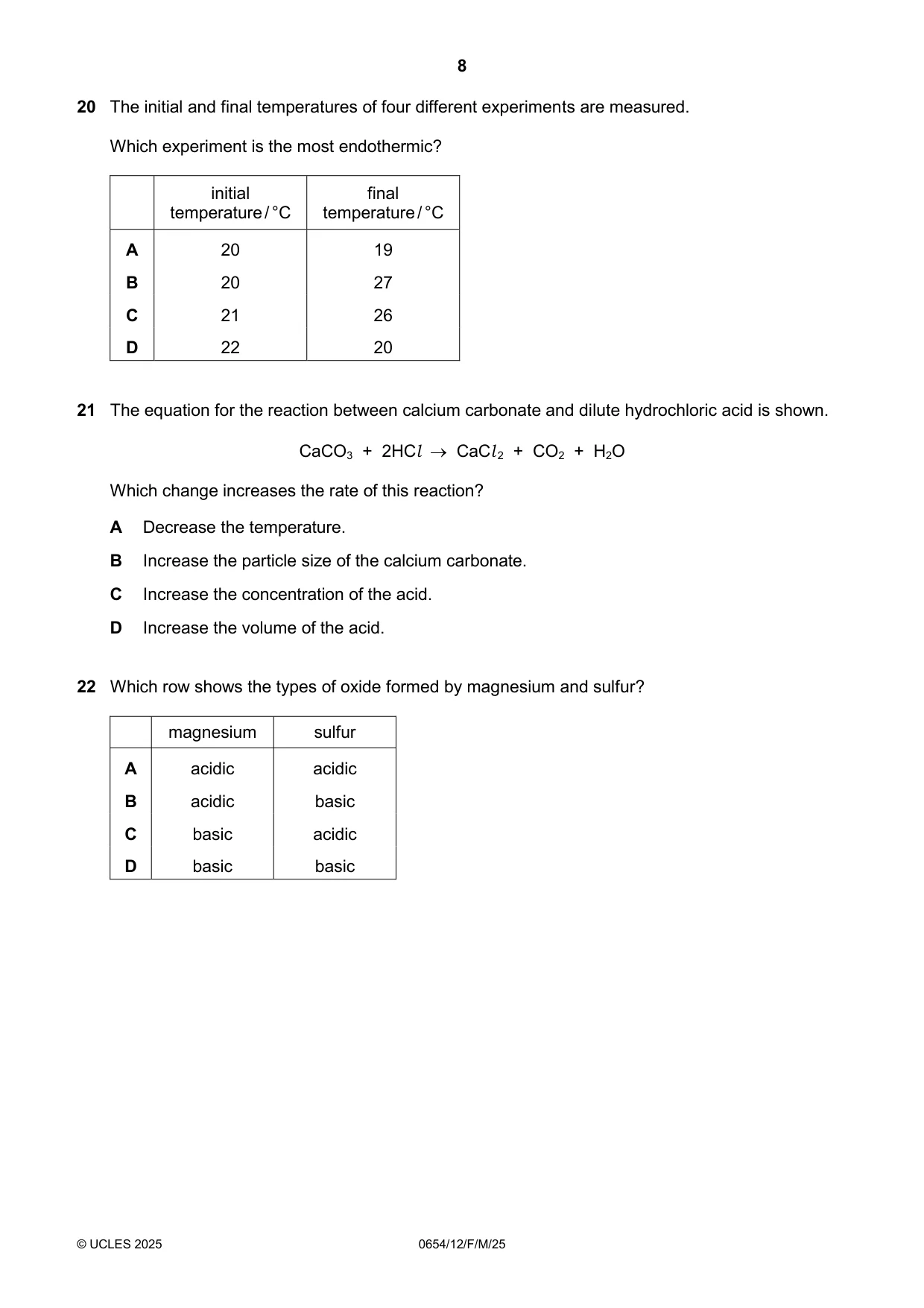 Cambridge IGCSE Sciences - Co-ordinated (Double) 0654 2025 Feb/March Paper 1 · Variant 2 question paper, page 8 of 16