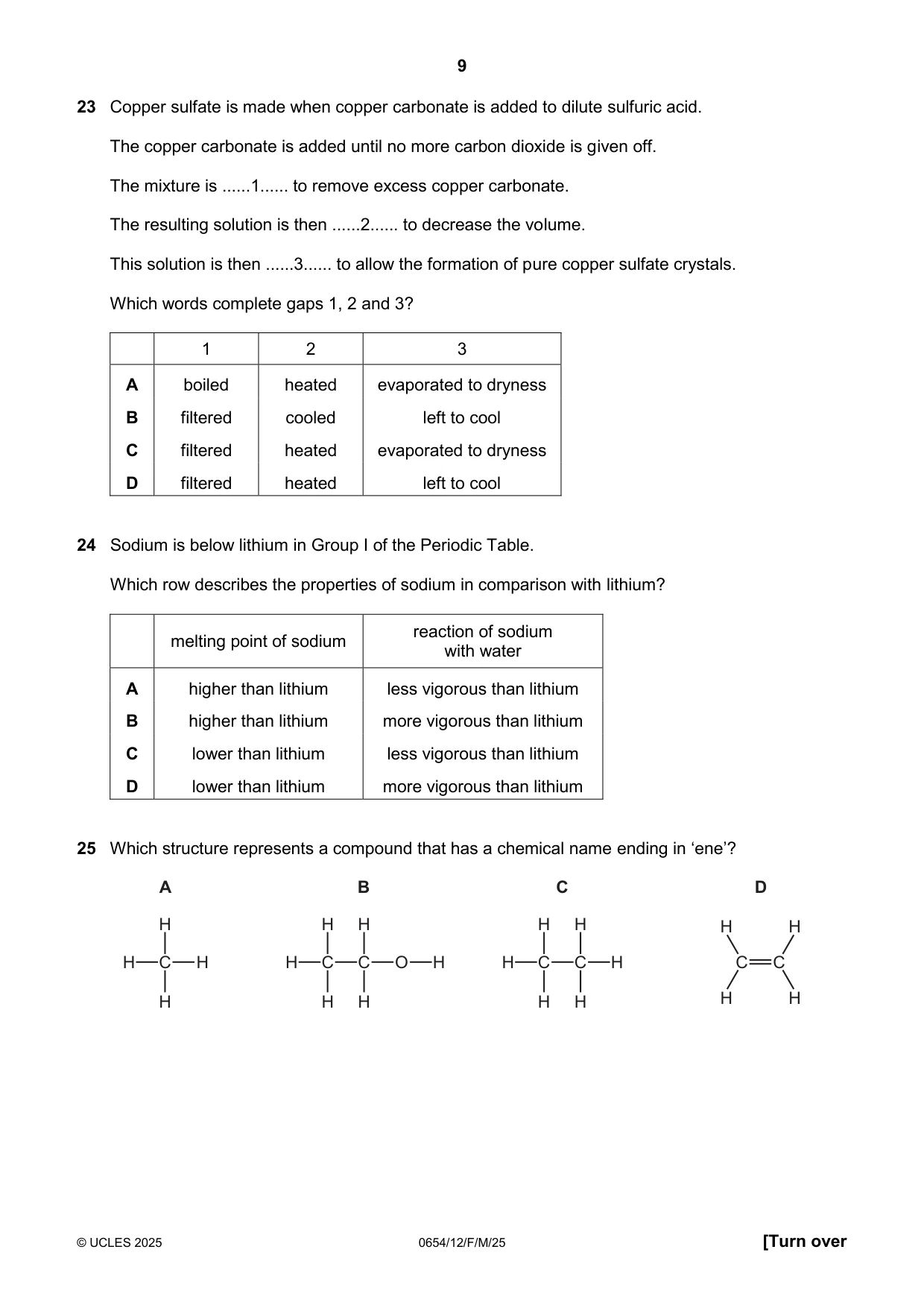 Cambridge IGCSE Sciences - Co-ordinated (Double) 0654 2025 Feb/March Paper 1 · Variant 2 question paper, page 9 of 16