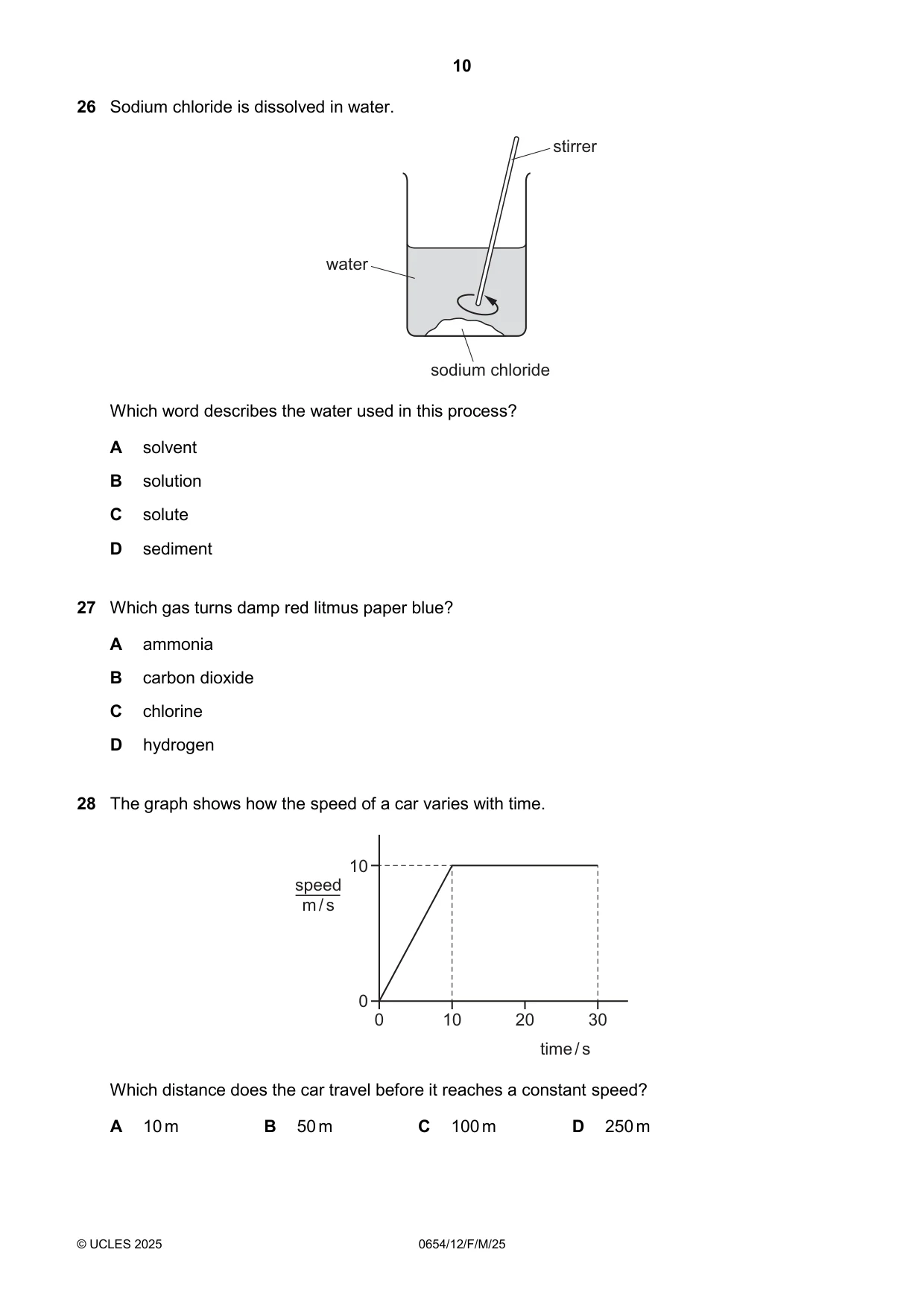 Cambridge IGCSE Sciences - Co-ordinated (Double) 0654 2025 Feb/March Paper 1 · Variant 2 question paper, page 10 of 16