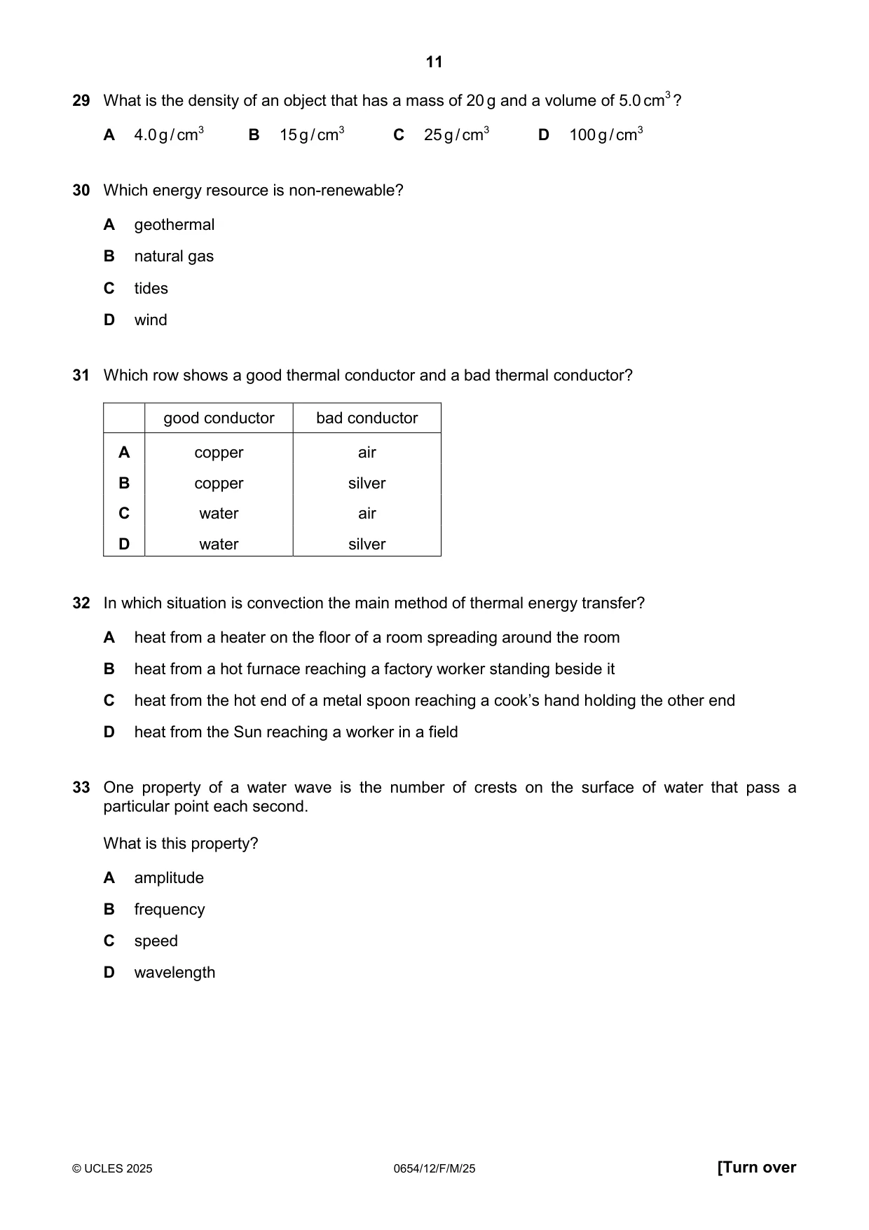 Cambridge IGCSE Sciences - Co-ordinated (Double) 0654 2025 Feb/March Paper 1 · Variant 2 question paper, page 11 of 16