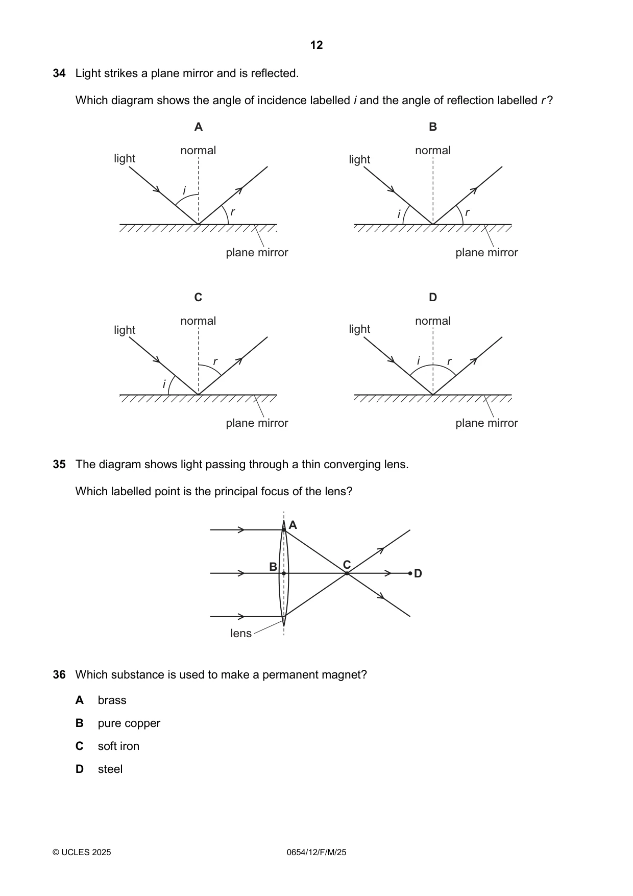 Cambridge IGCSE Sciences - Co-ordinated (Double) 0654 2025 Feb/March Paper 1 · Variant 2 question paper, page 12 of 16
