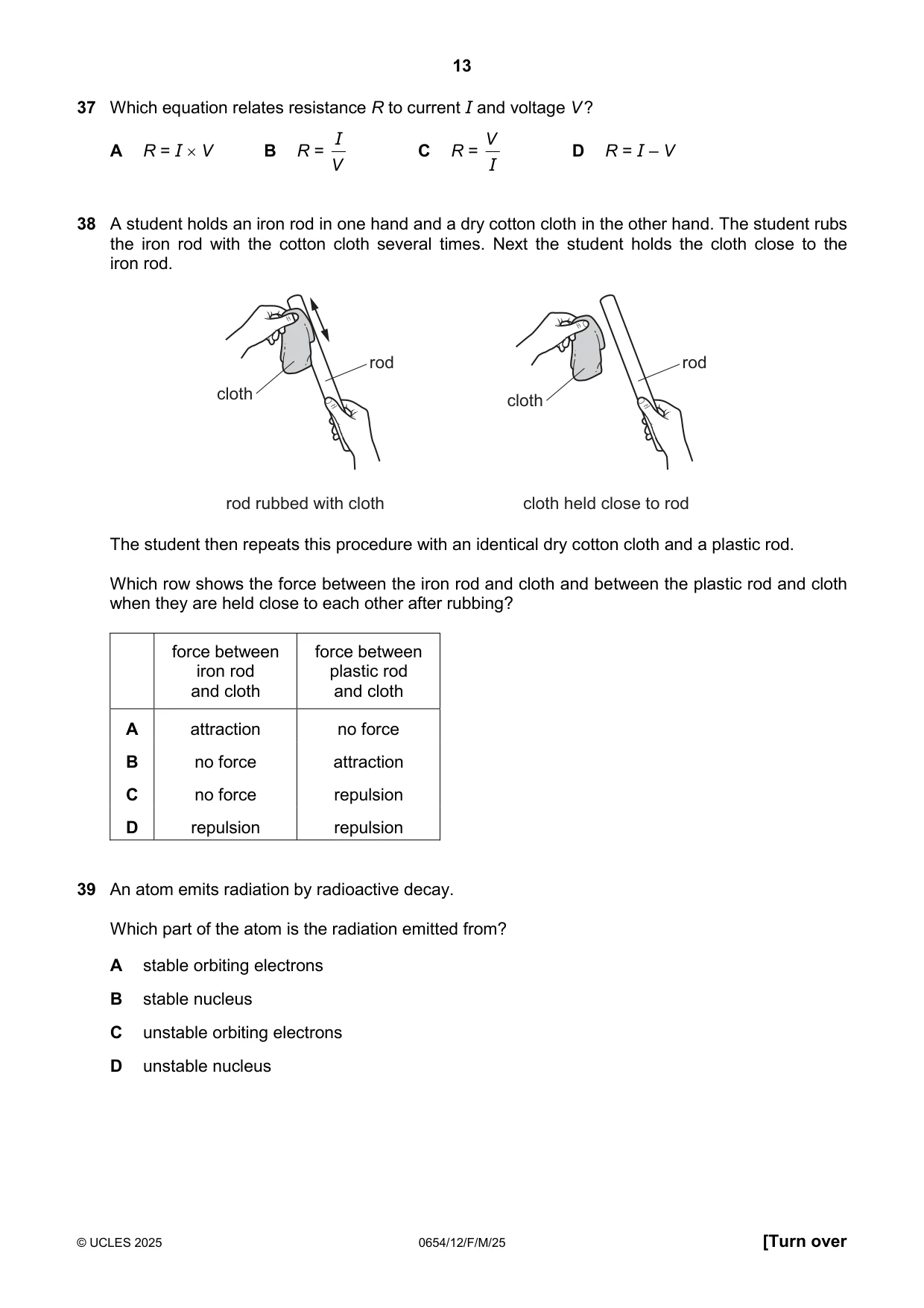 Cambridge IGCSE Sciences - Co-ordinated (Double) 0654 2025 Feb/March Paper 1 · Variant 2 question paper, page 13 of 16