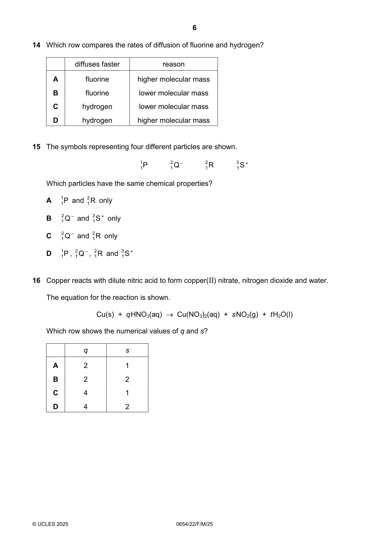 Cambridge IGCSE Sciences - Co-ordinated (Double) 0654 2025 Feb/March Paper 2 · Variant 2 question paper, page 6 of 16