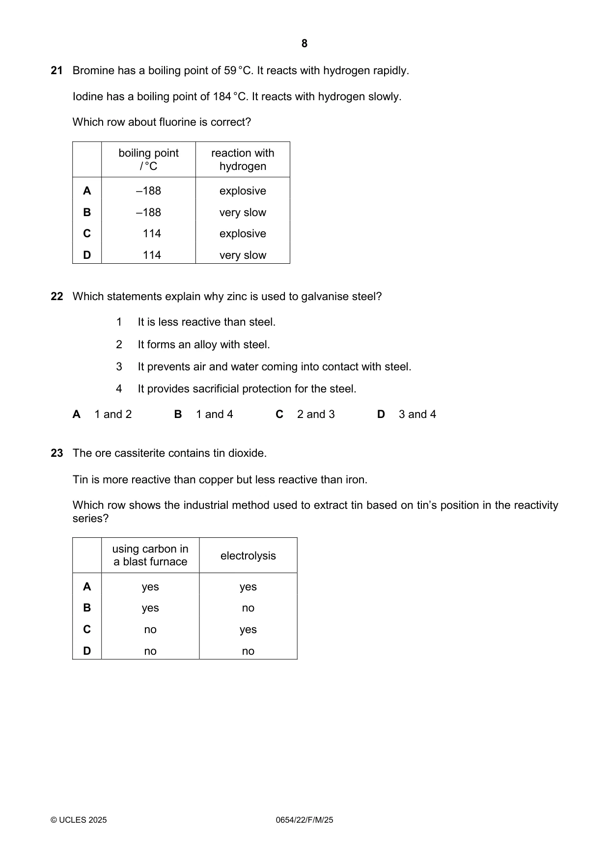 Cambridge IGCSE Sciences - Co-ordinated (Double) 0654 2025 Feb/March Paper 2 · Variant 2 question paper, page 8 of 16