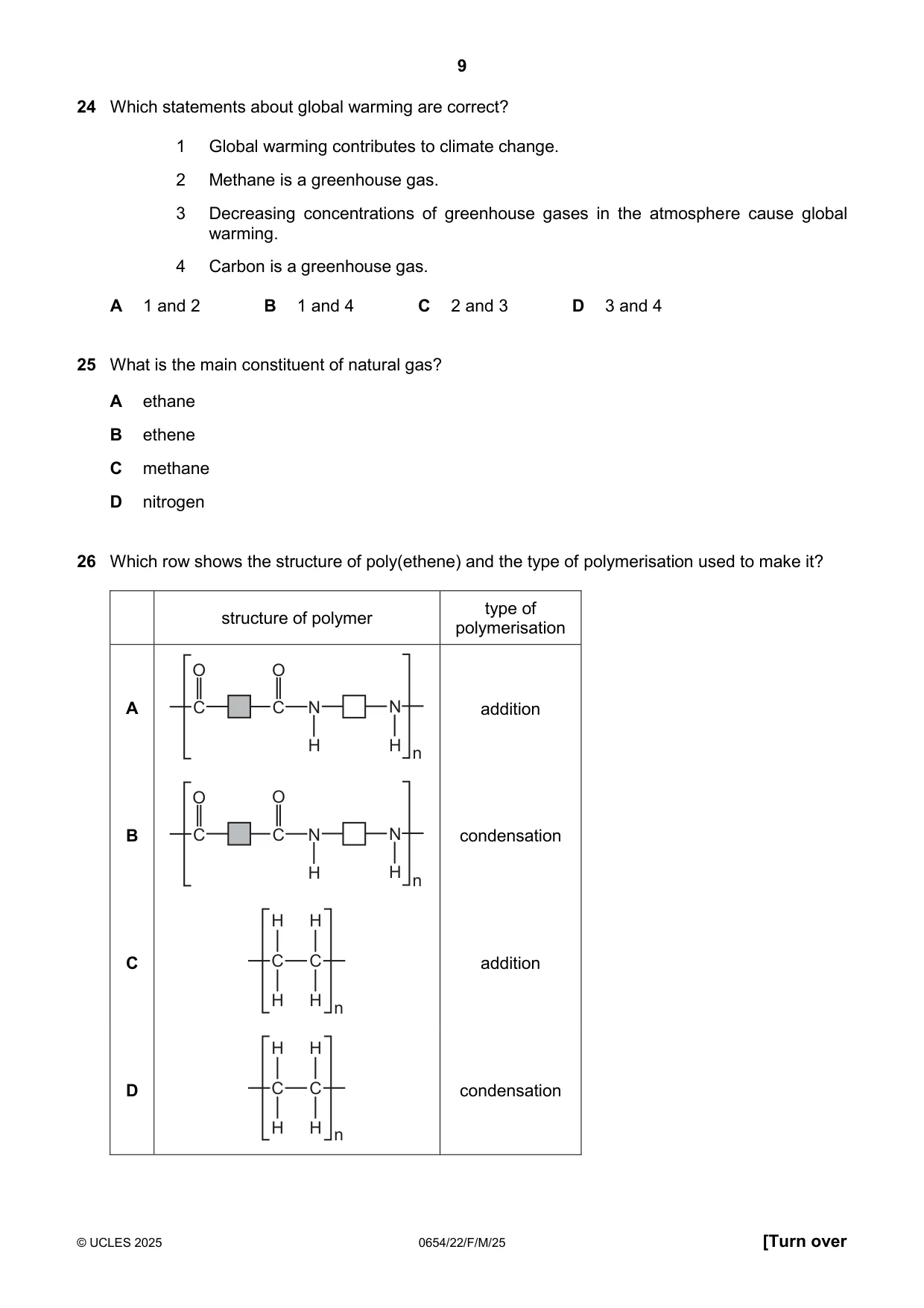 Cambridge IGCSE Sciences - Co-ordinated (Double) 0654 2025 Feb/March Paper 2 · Variant 2 question paper, page 9 of 16