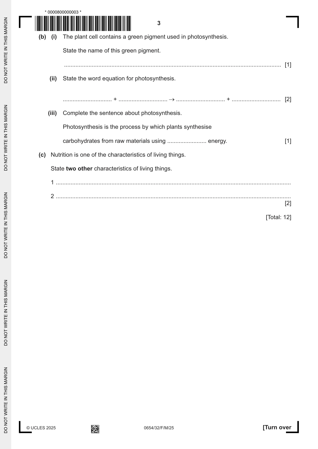 Cambridge IGCSE Sciences - Co-ordinated (Double) 0654 2025 Feb/March Paper 3 · Variant 2 question paper, page 3 of 28
