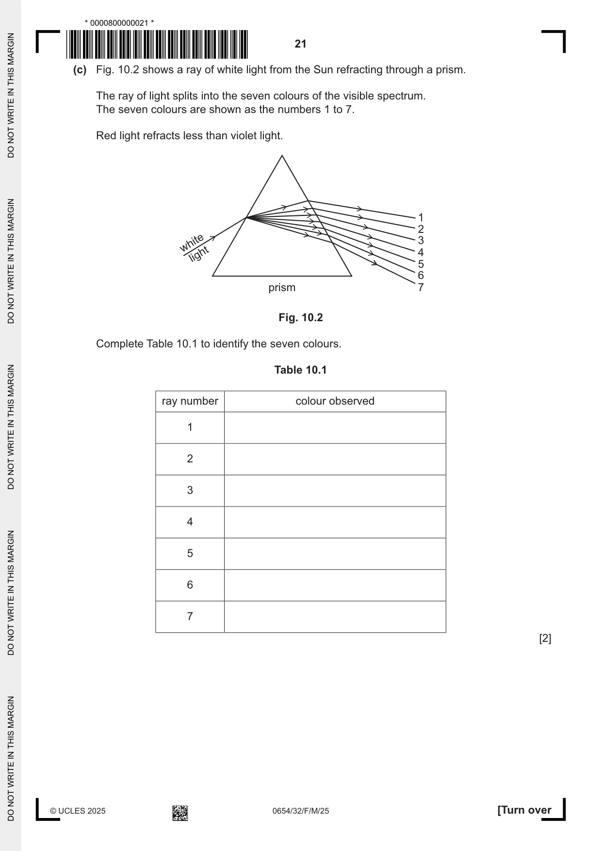 Cambridge IGCSE Sciences - Co-ordinated (Double) 0654 2025 Feb/March Paper 3 · Variant 2 question paper, page 21 of 28