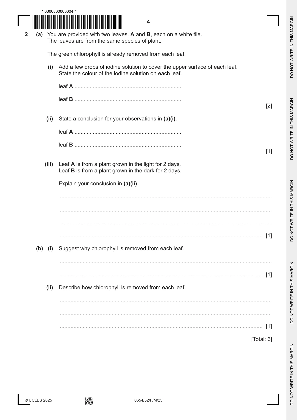 Cambridge IGCSE Sciences - Co-ordinated (Double) 0654 2025 Feb/March Paper 5 · Variant 2 question paper, page 4 of 16
