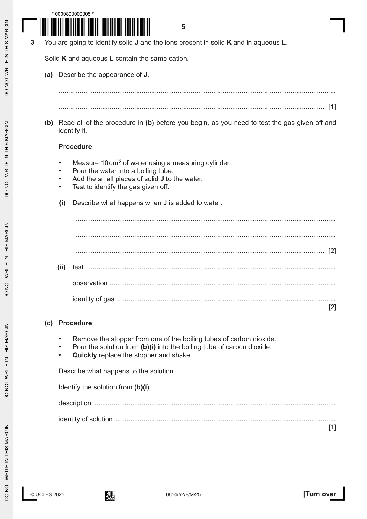 Cambridge IGCSE Sciences - Co-ordinated (Double) 0654 2025 Feb/March Paper 5 · Variant 2 question paper, page 5 of 16