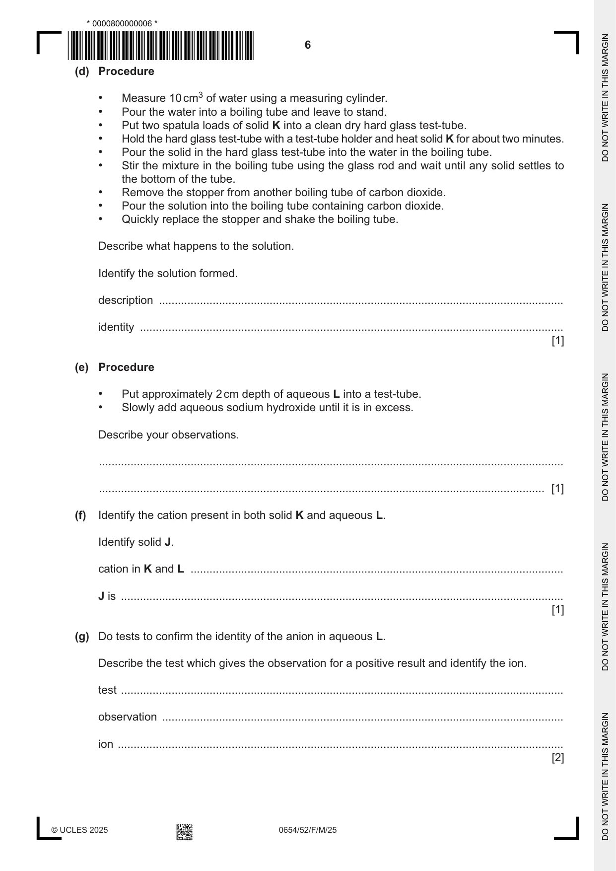 Cambridge IGCSE Sciences - Co-ordinated (Double) 0654 2025 Feb/March Paper 5 · Variant 2 question paper, page 6 of 16