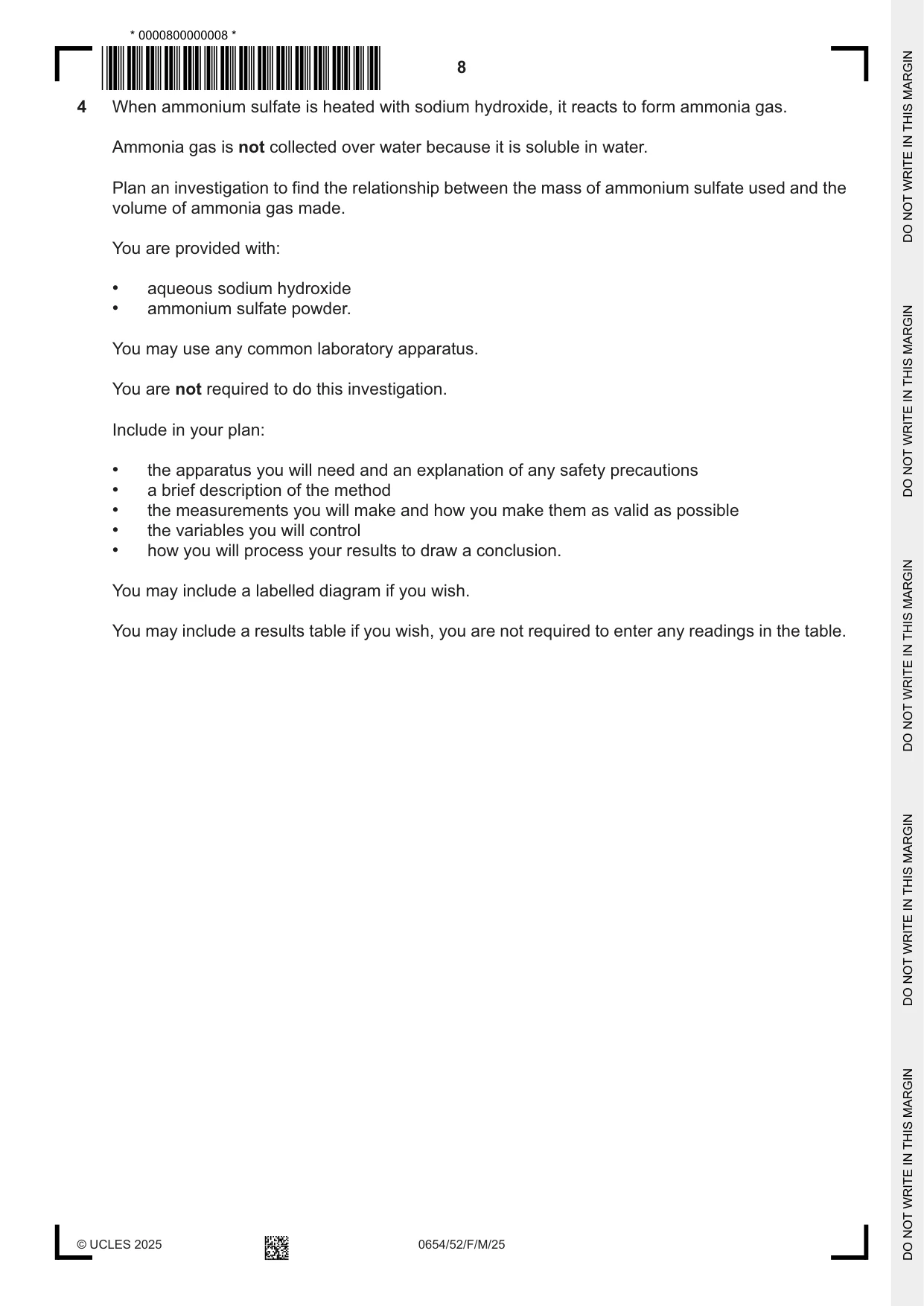 Cambridge IGCSE Sciences - Co-ordinated (Double) 0654 2025 Feb/March Paper 5 · Variant 2 question paper, page 8 of 16