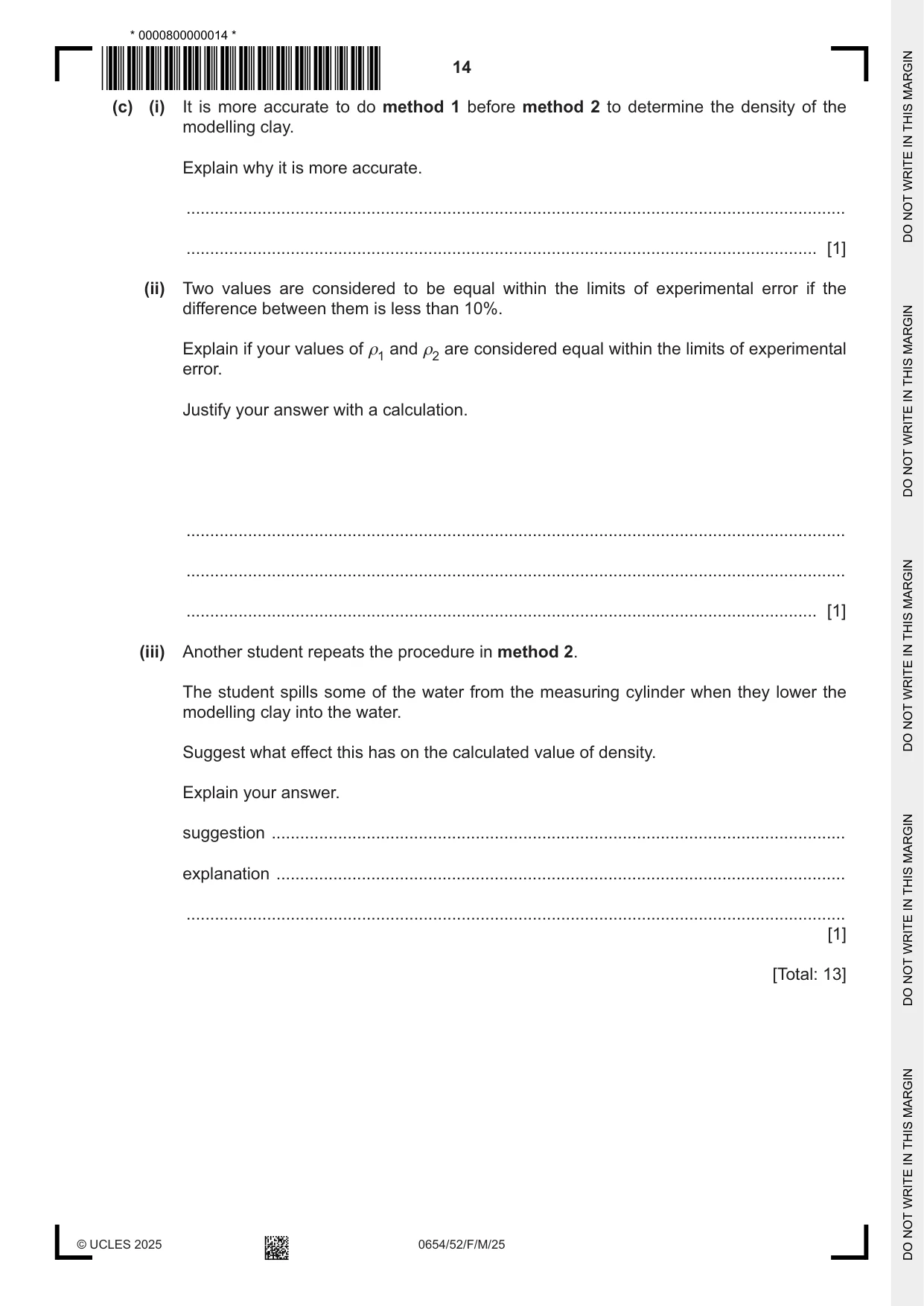 Cambridge IGCSE Sciences - Co-ordinated (Double) 0654 2025 Feb/March Paper 5 · Variant 2 question paper, page 14 of 16