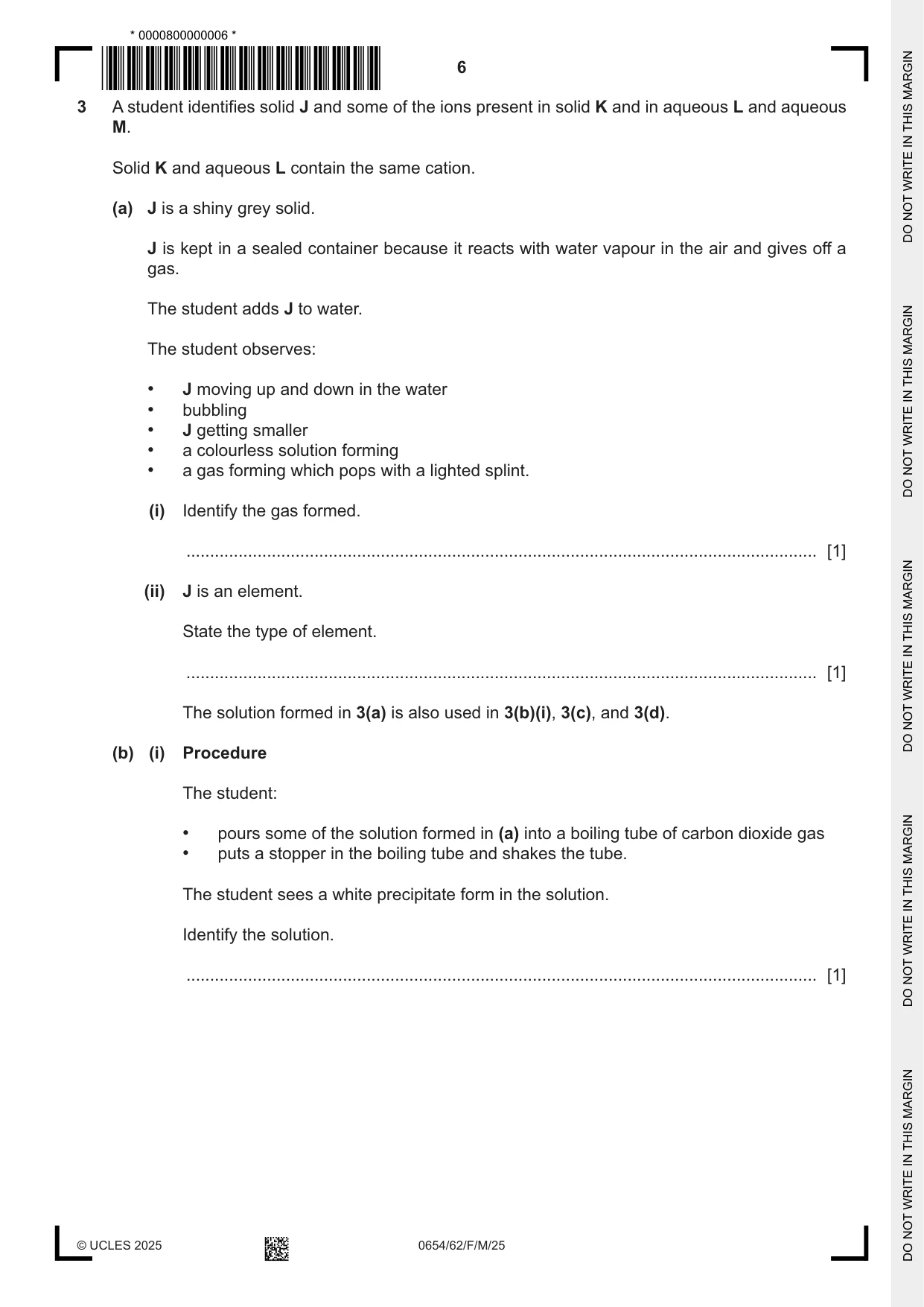 Cambridge IGCSE Sciences - Co-ordinated (Double) 0654 2025 Feb/March Paper 6 · Variant 2 question paper, page 6 of 20