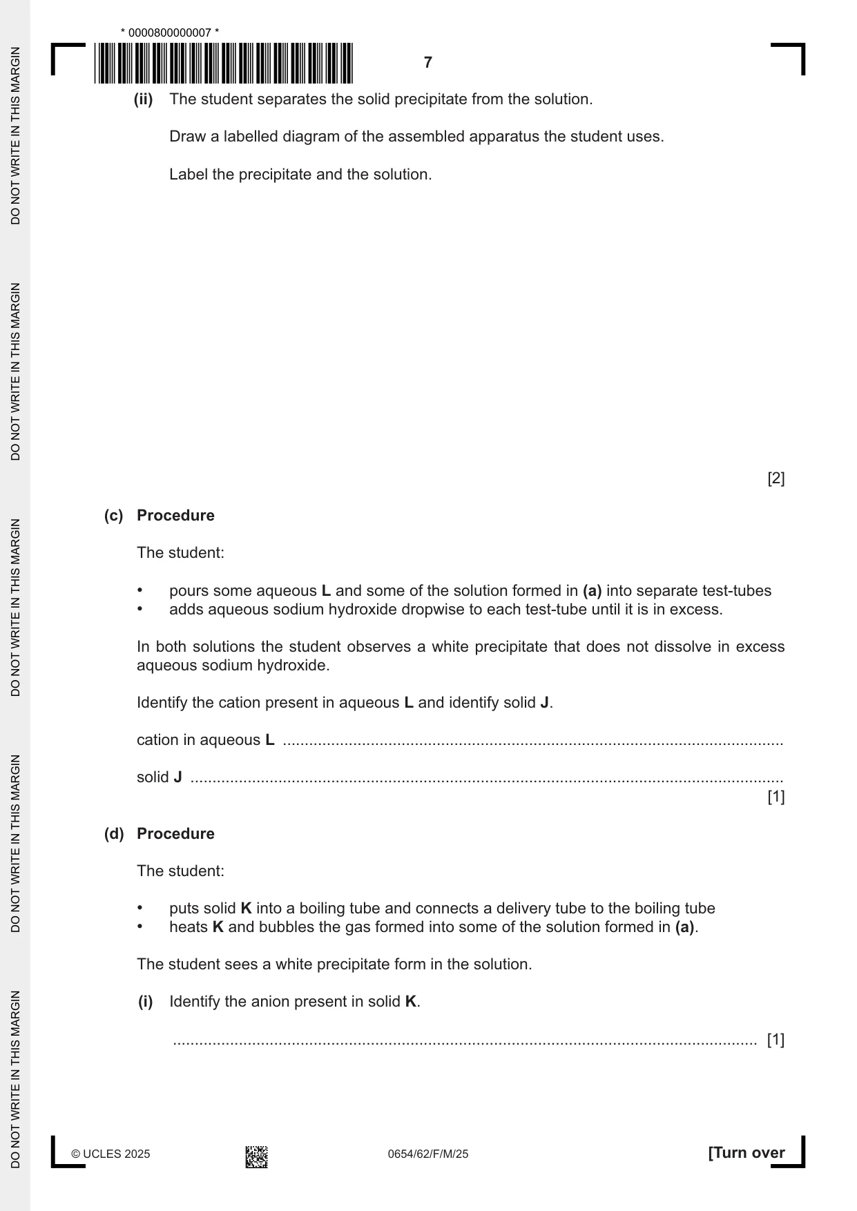 Cambridge IGCSE Sciences - Co-ordinated (Double) 0654 2025 Feb/March Paper 6 · Variant 2 question paper, page 7 of 20