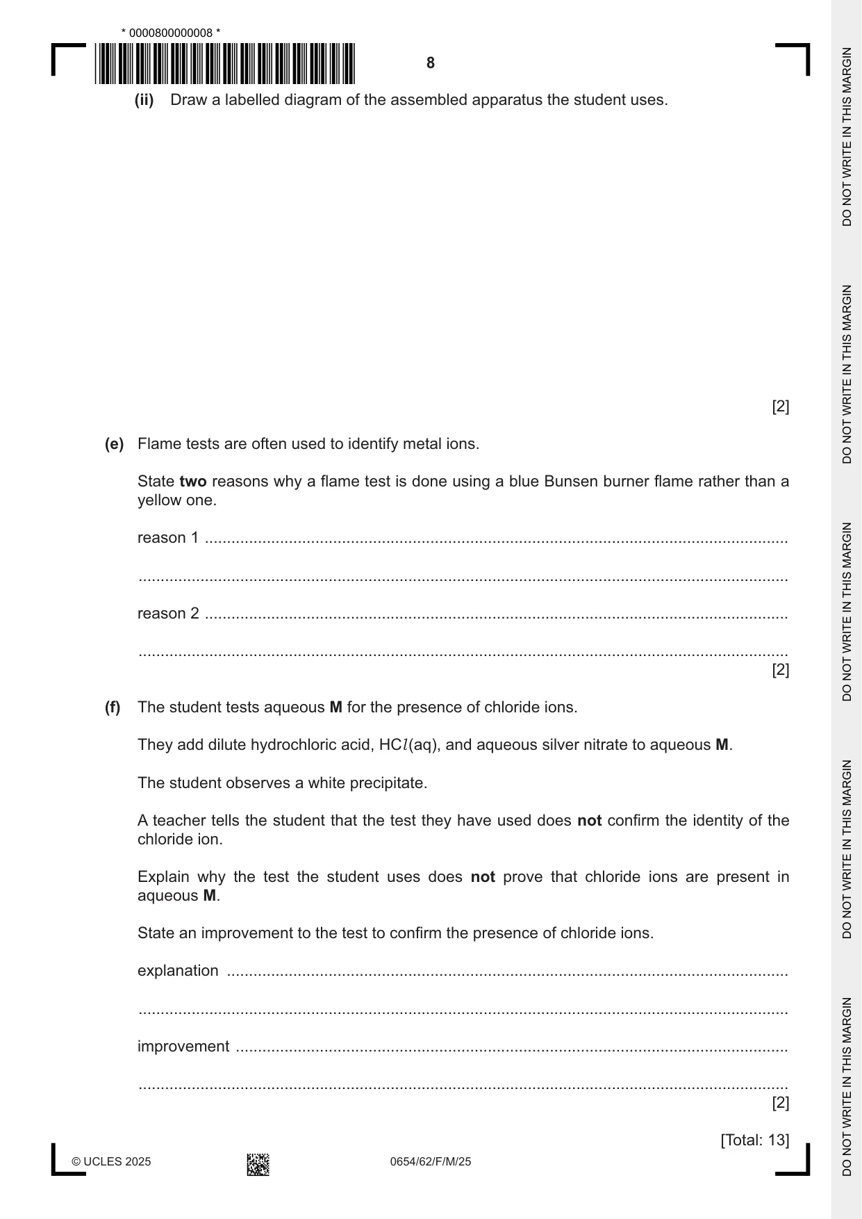 Cambridge IGCSE Sciences - Co-ordinated (Double) 0654 2025 Feb/March Paper 6 · Variant 2 question paper, page 8 of 20