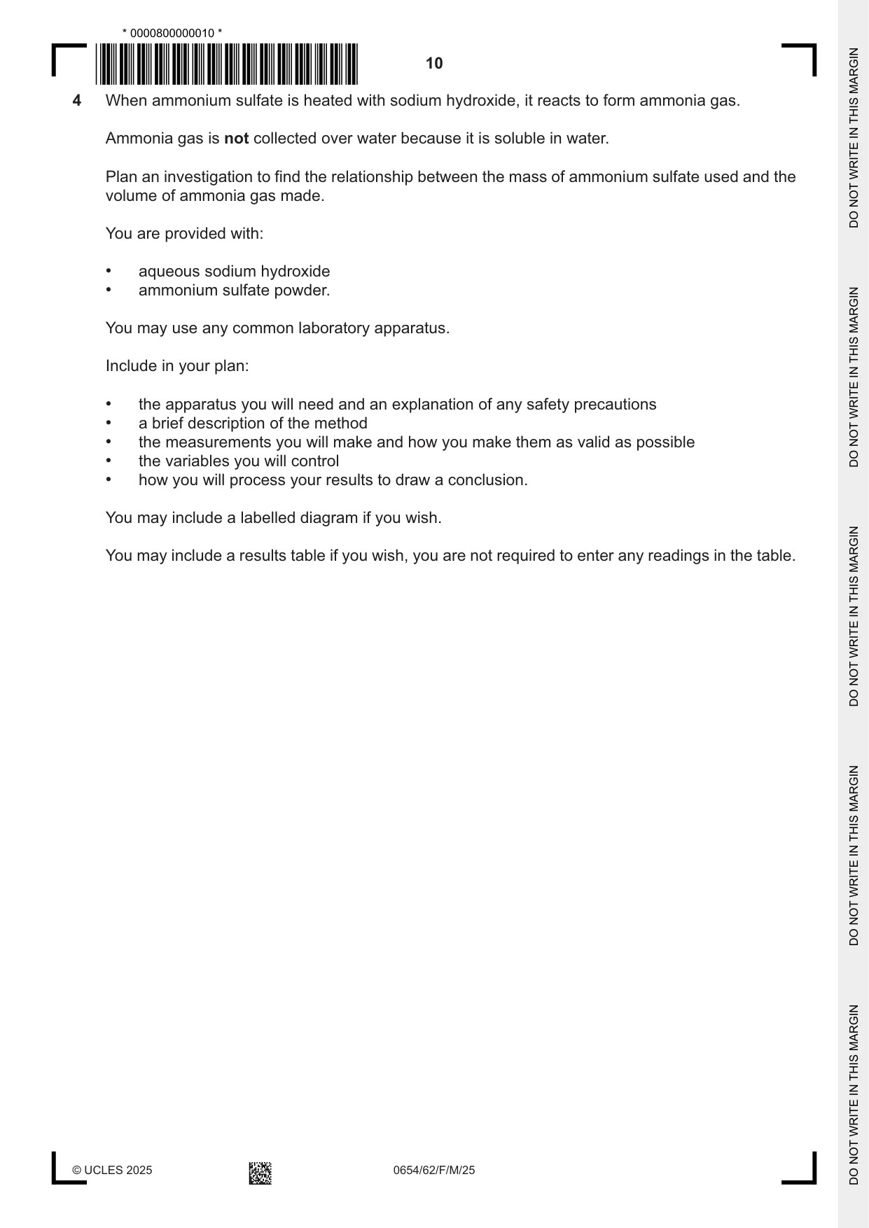 Cambridge IGCSE Sciences - Co-ordinated (Double) 0654 2025 Feb/March Paper 6 · Variant 2 question paper, page 10 of 20