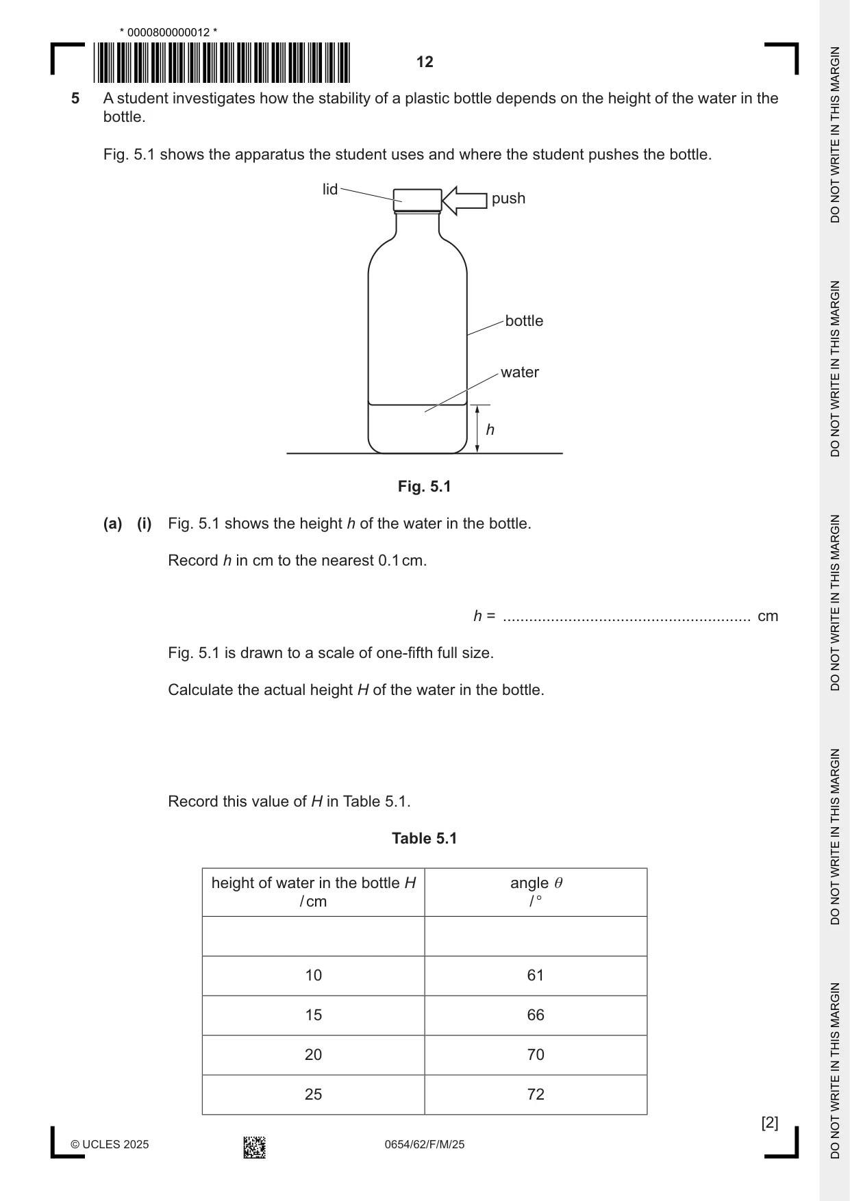 Cambridge IGCSE Sciences - Co-ordinated (Double) 0654 2025 Feb/March Paper 6 · Variant 2 question paper, page 12 of 20