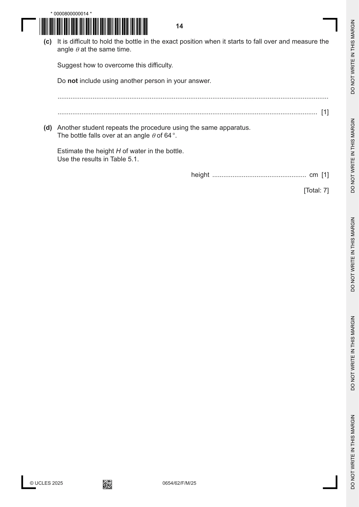Cambridge IGCSE Sciences - Co-ordinated (Double) 0654 2025 Feb/March Paper 6 · Variant 2 question paper, page 14 of 20