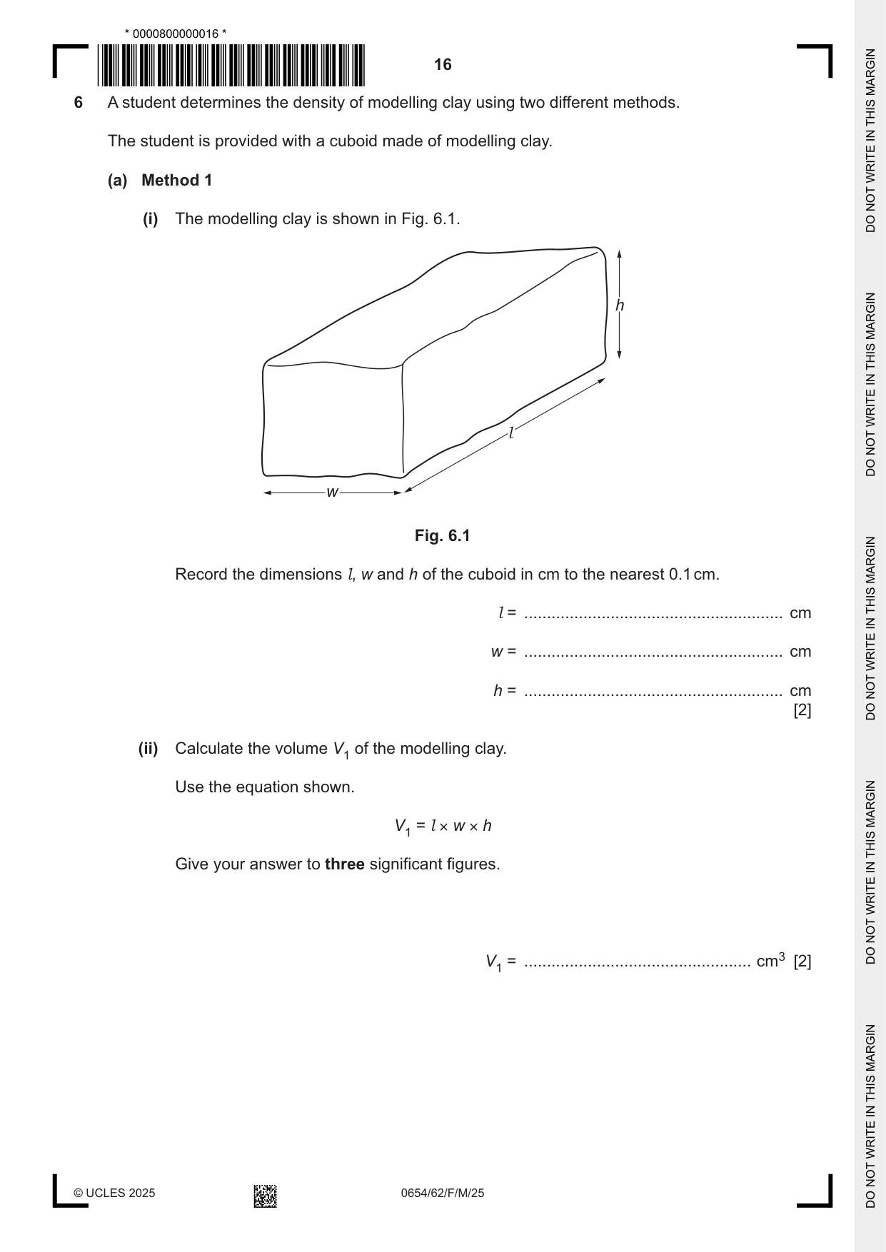 Cambridge IGCSE Sciences - Co-ordinated (Double) 0654 2025 Feb/March Paper 6 · Variant 2 question paper, page 16 of 20