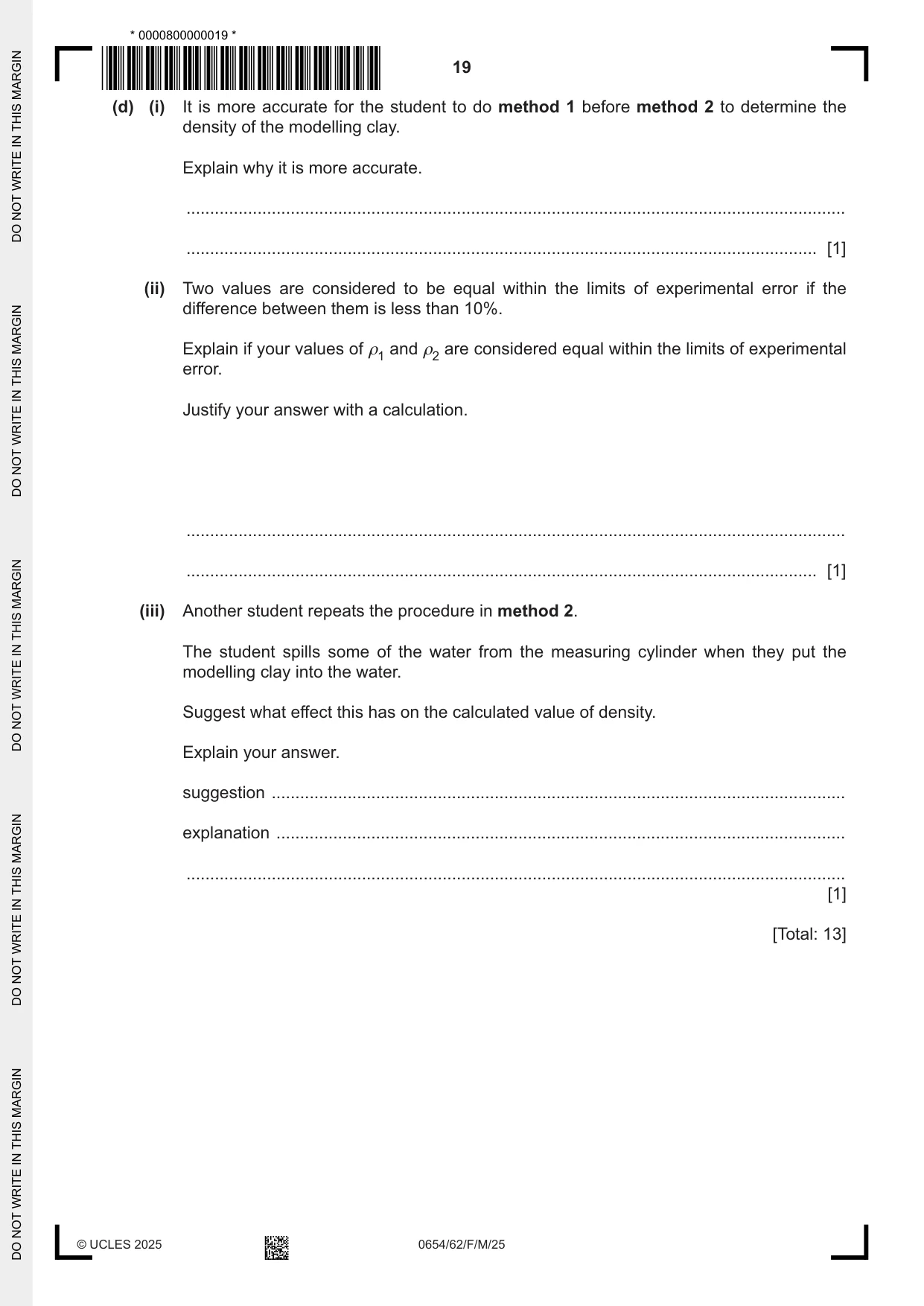 Cambridge IGCSE Sciences - Co-ordinated (Double) 0654 2025 Feb/March Paper 6 · Variant 2 question paper, page 19 of 20