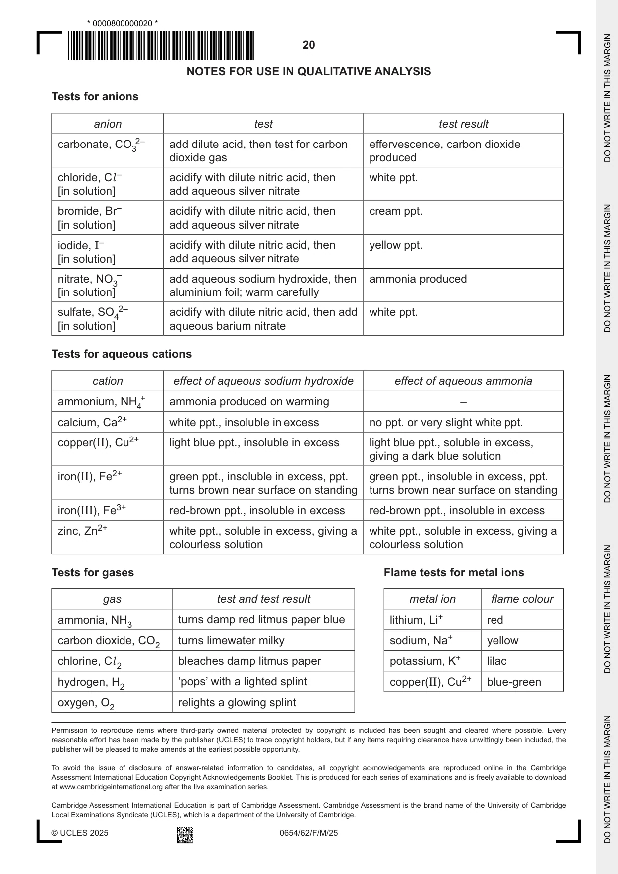 Cambridge IGCSE Sciences - Co-ordinated (Double) 0654 2025 Feb/March Paper 6 · Variant 2 question paper, page 20 of 20