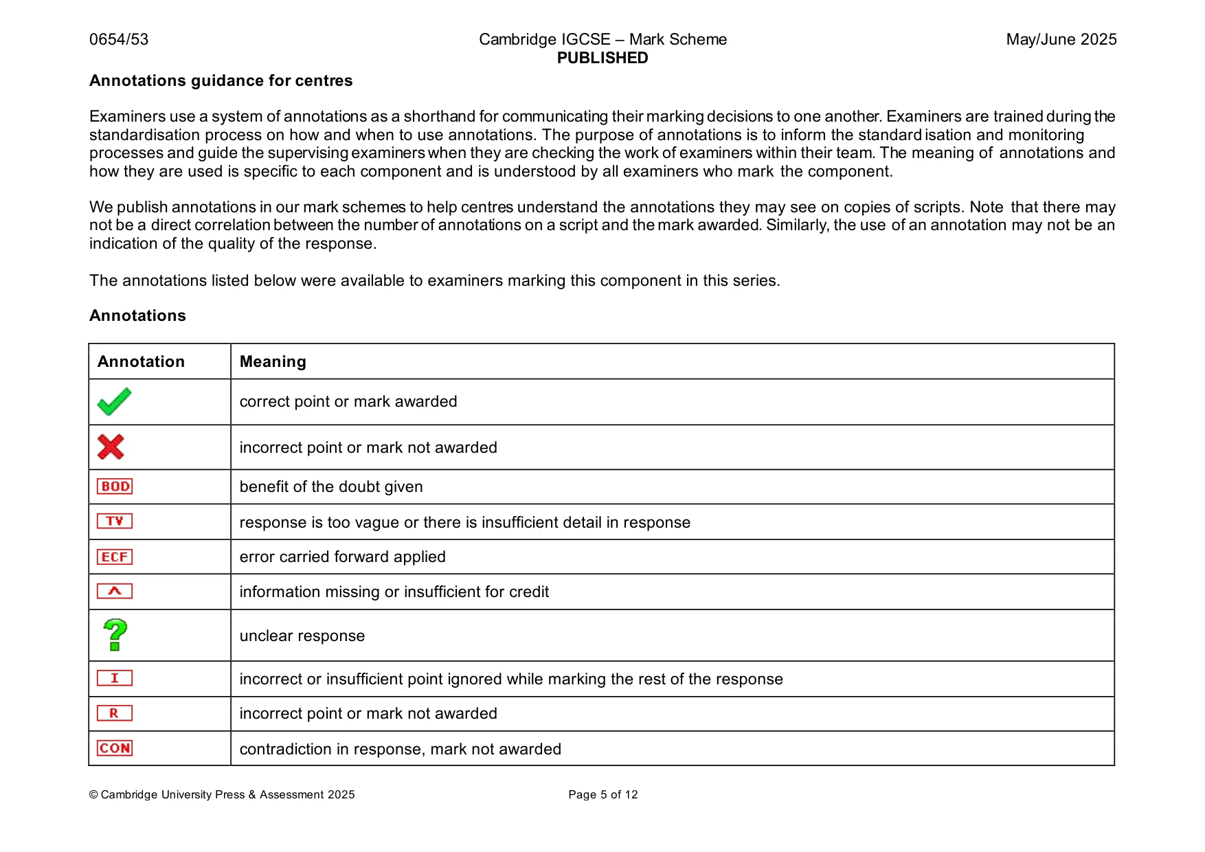 Mark scheme, page 5 of 12
