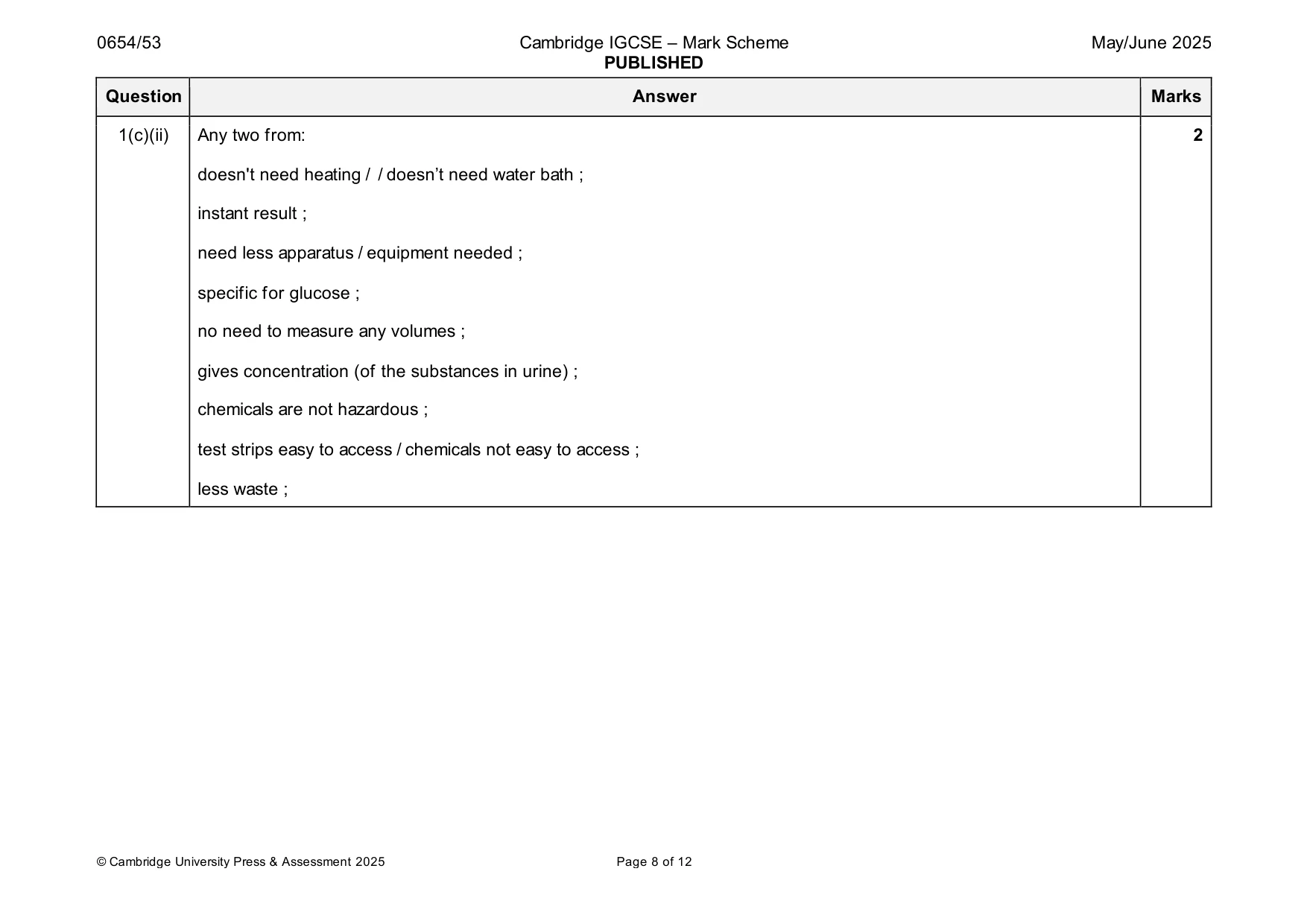 Mark scheme, page 8 of 12