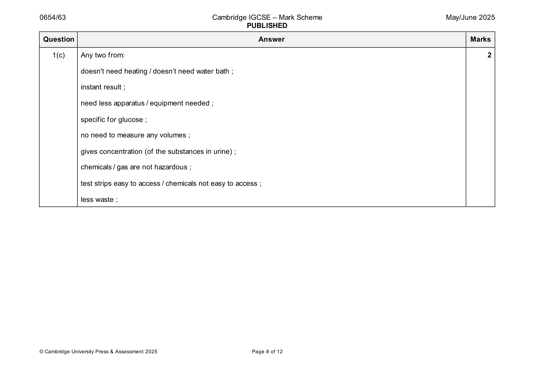 Mark scheme, page 8 of 12