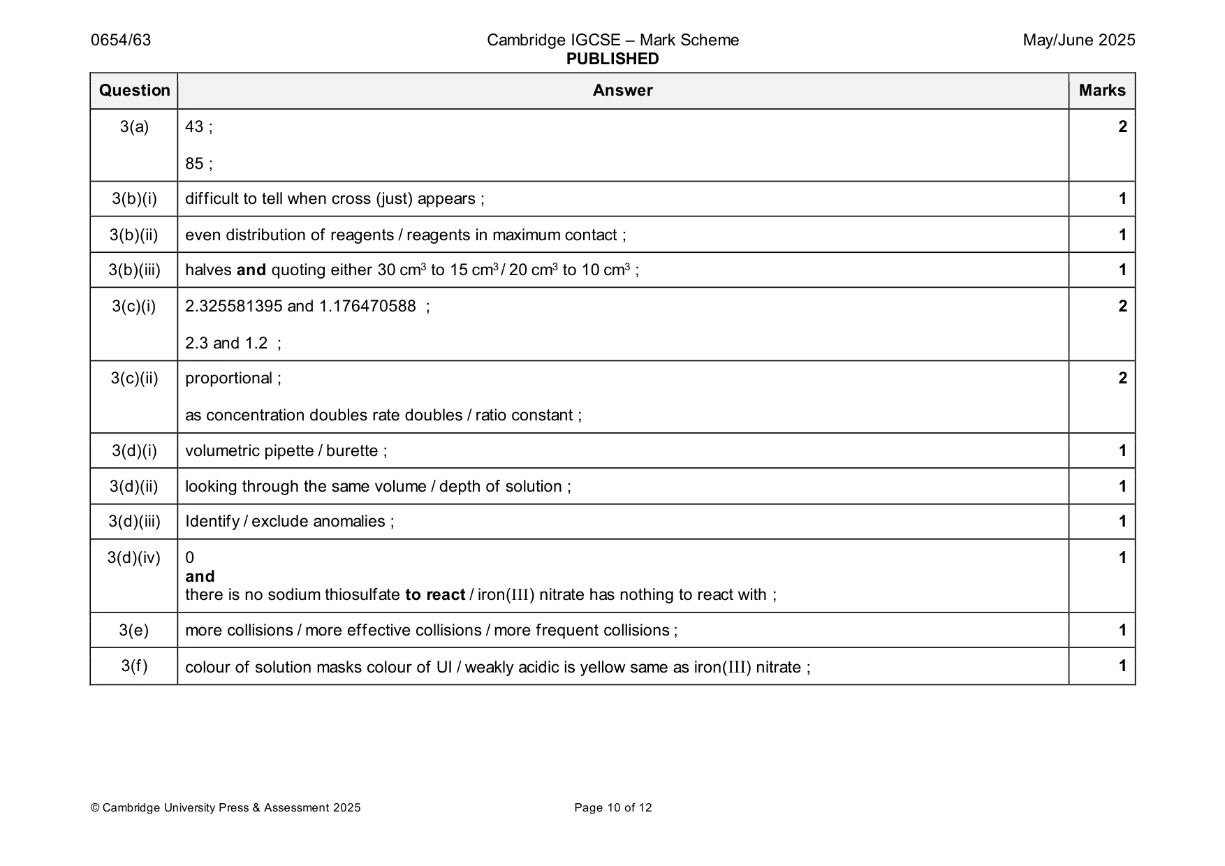 Mark scheme, page 10 of 12