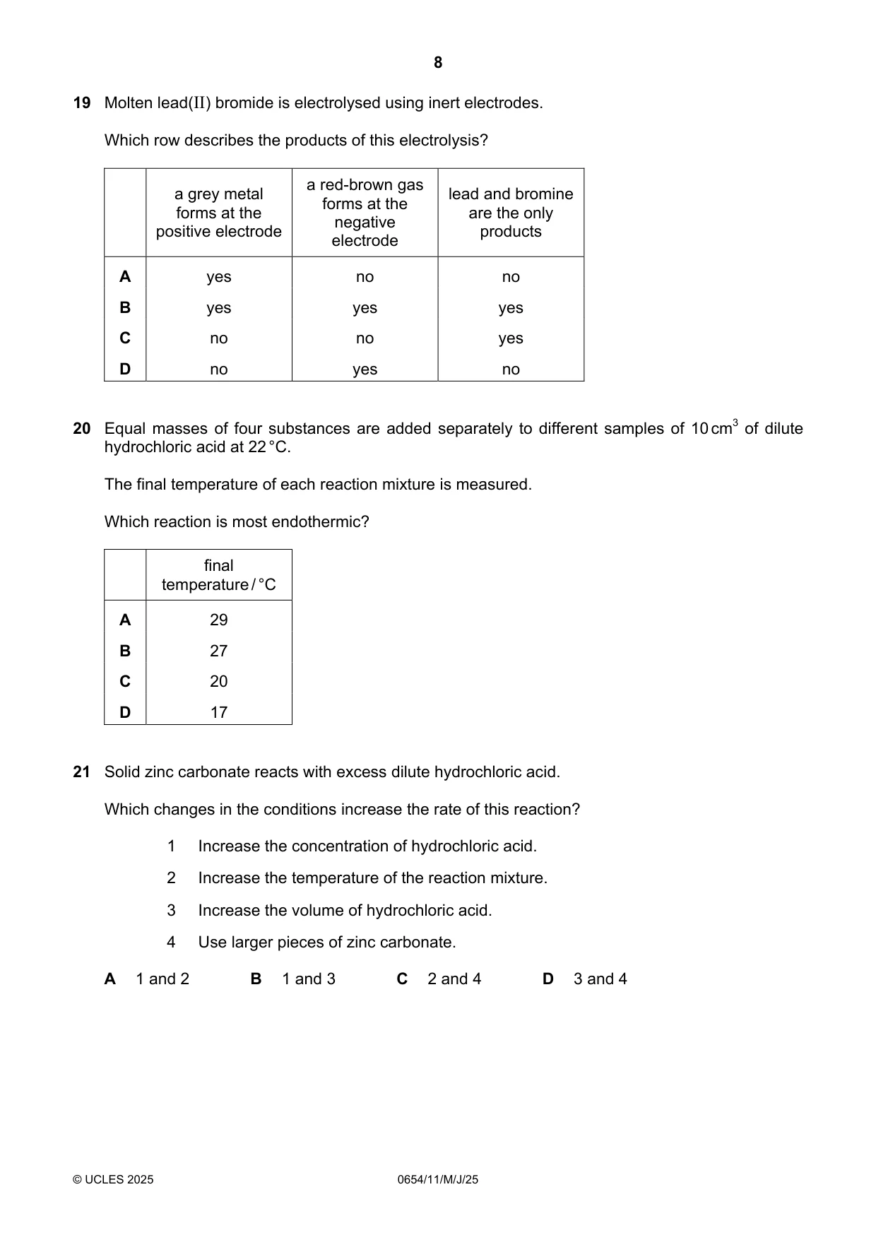 Cambridge IGCSE Sciences - Co-ordinated (Double) 0654 2025 May/June Paper 1 · Variant 1 question paper, page 8 of 16