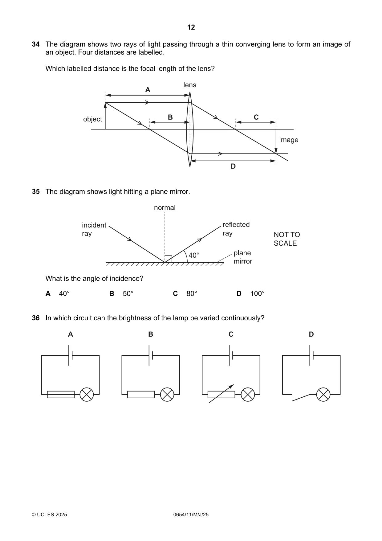 Cambridge IGCSE Sciences - Co-ordinated (Double) 0654 2025 May/June Paper 1 · Variant 1 question paper, page 12 of 16