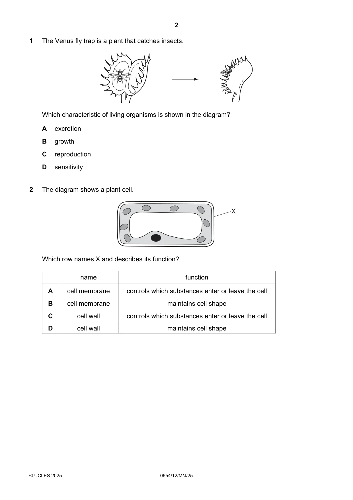 Cambridge IGCSE Sciences - Co-ordinated (Double) 0654 2025 May/June Paper 1 · Variant 2 question paper, page 2 of 16