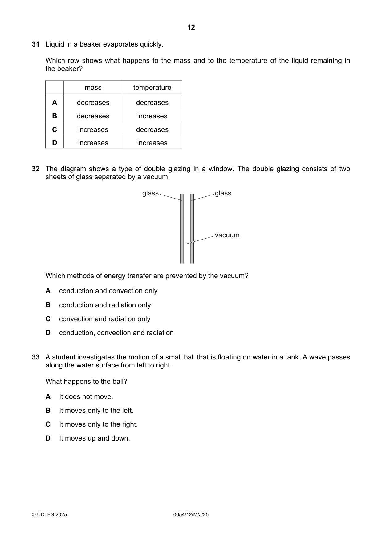 Cambridge IGCSE Sciences - Co-ordinated (Double) 0654 2025 May/June Paper 1 · Variant 2 question paper, page 12 of 16