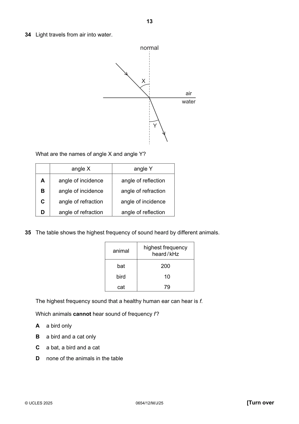 Cambridge IGCSE Sciences - Co-ordinated (Double) 0654 2025 May/June Paper 1 · Variant 2 question paper, page 13 of 16