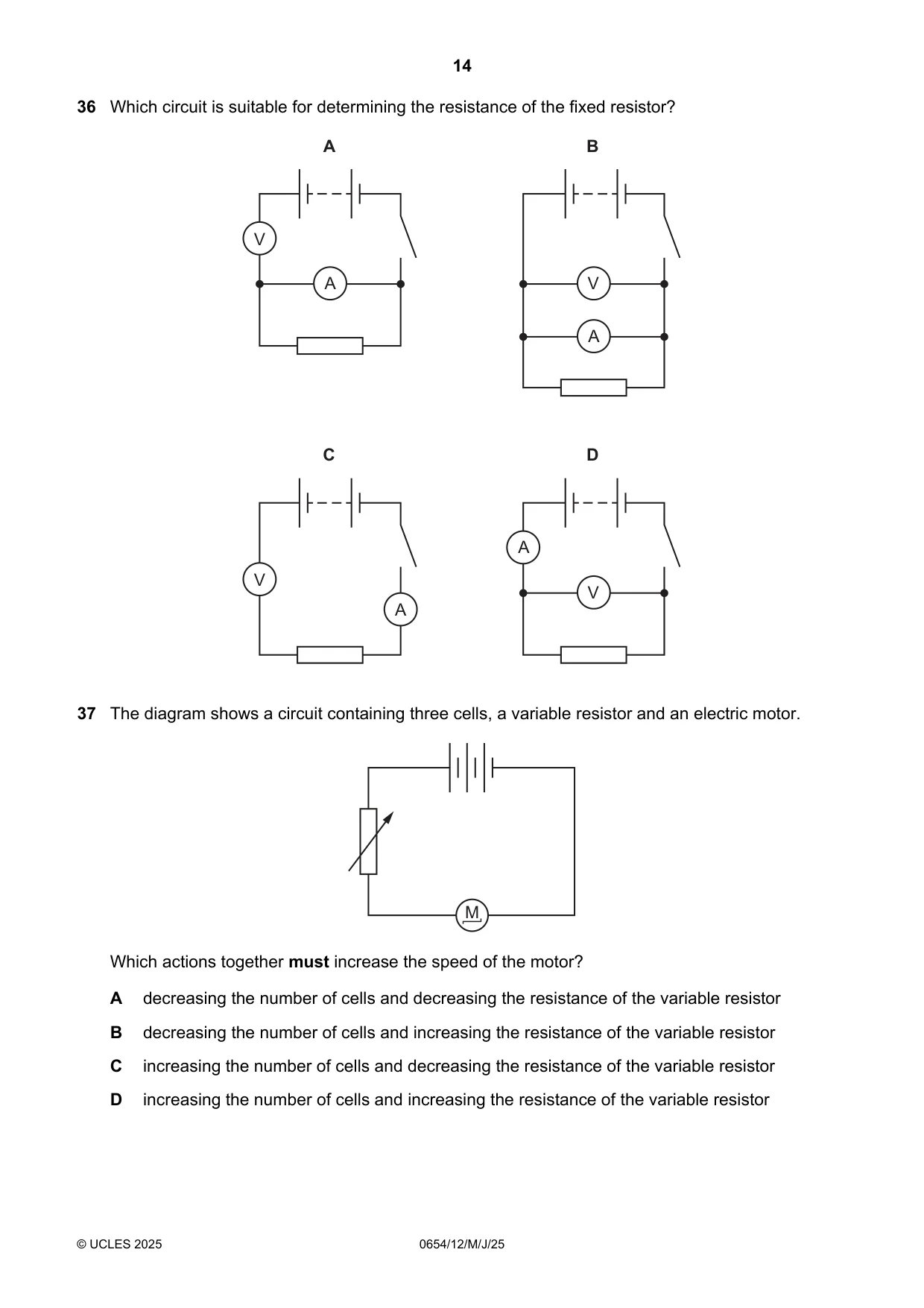 Cambridge IGCSE Sciences - Co-ordinated (Double) 0654 2025 May/June Paper 1 · Variant 2 question paper, page 14 of 16