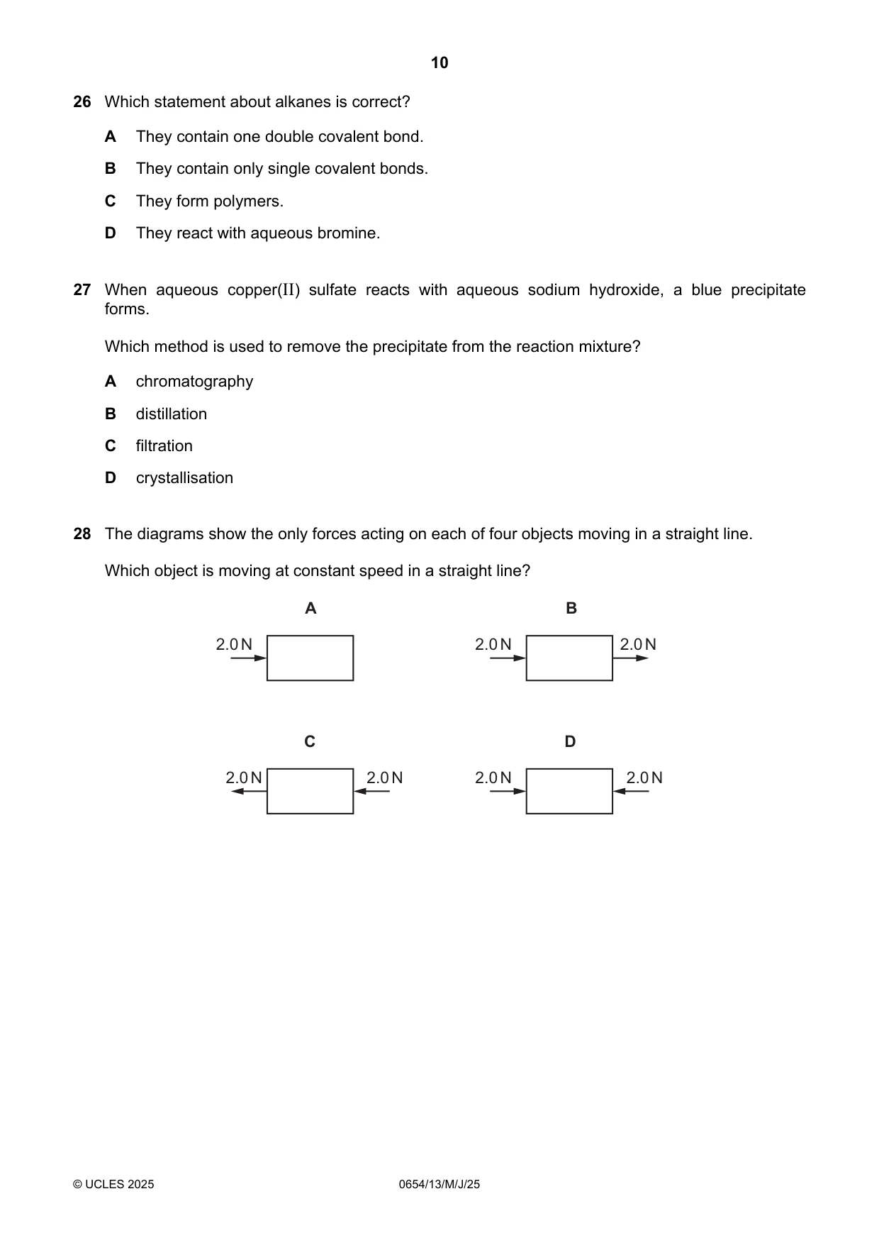 Cambridge IGCSE Sciences - Co-ordinated (Double) 0654 2025 May/June Paper 1 · Variant 3 question paper, page 10 of 16