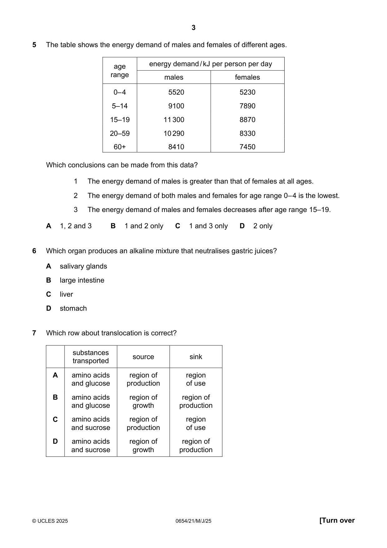 Cambridge IGCSE Sciences - Co-ordinated (Double) 0654 2025 May/June Paper 2 · Variant 1 question paper, page 3 of 16