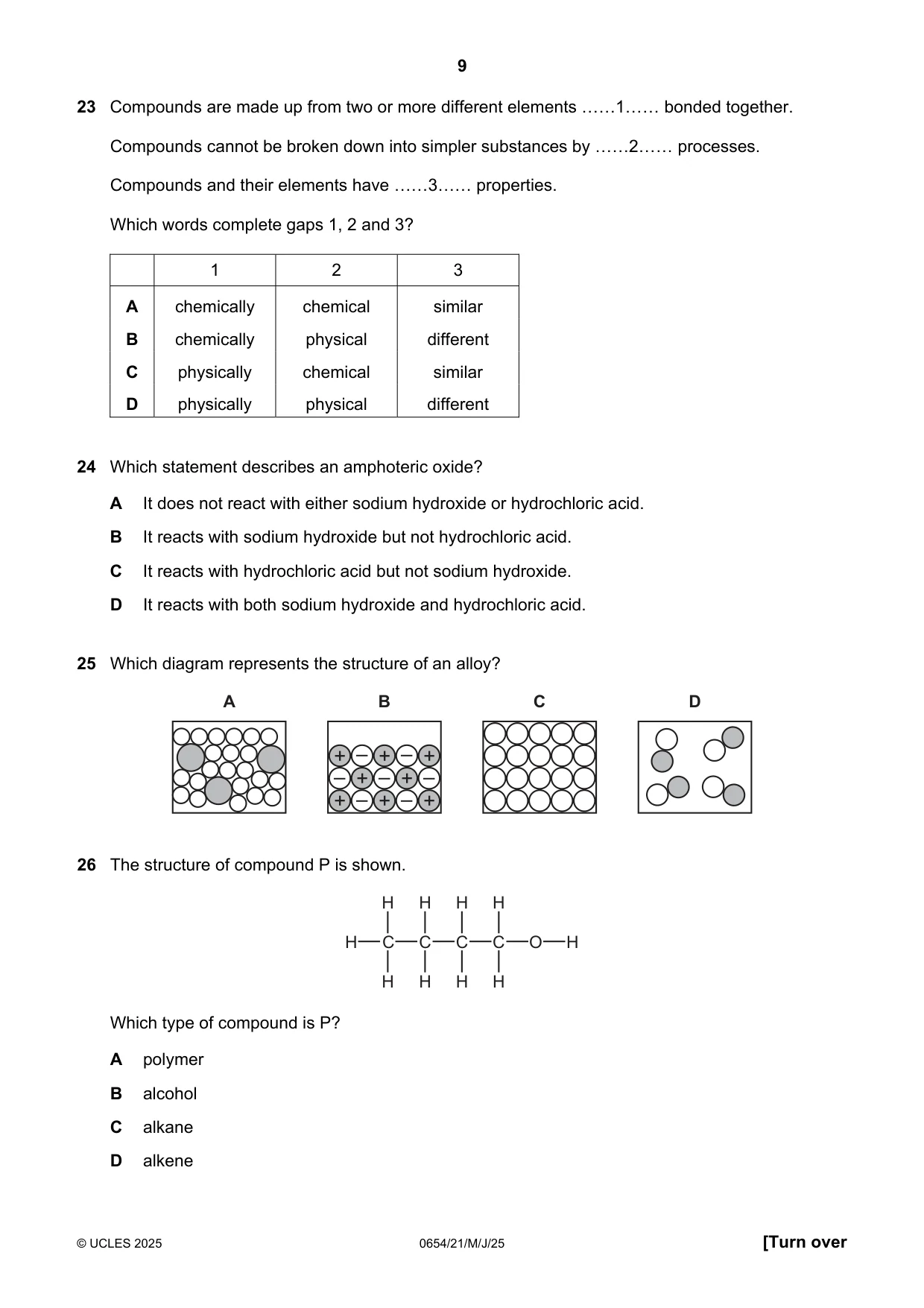 Cambridge IGCSE Sciences - Co-ordinated (Double) 0654 2025 May/June Paper 2 · Variant 1 question paper, page 9 of 16