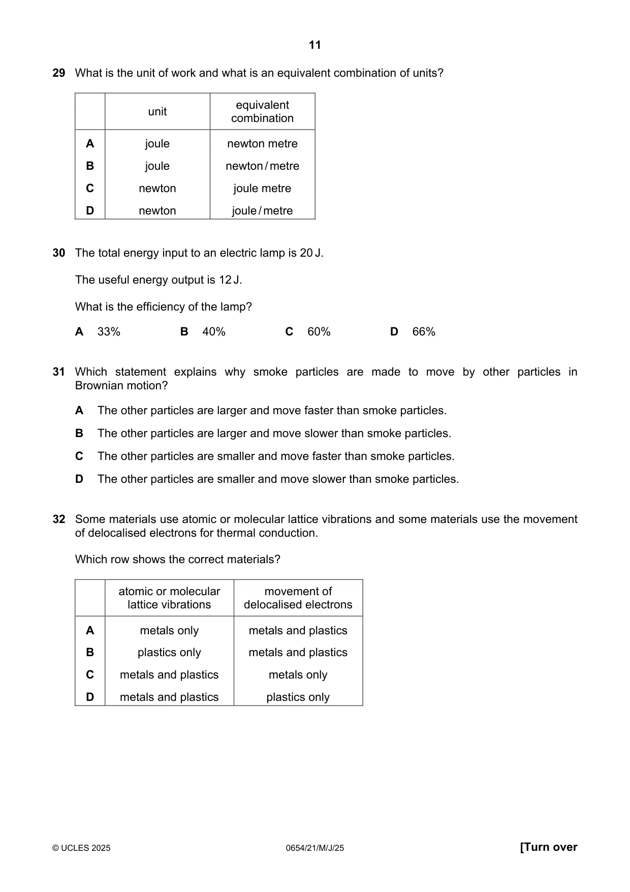 Cambridge IGCSE Sciences - Co-ordinated (Double) 0654 2025 May/June Paper 2 · Variant 1 question paper, page 11 of 16