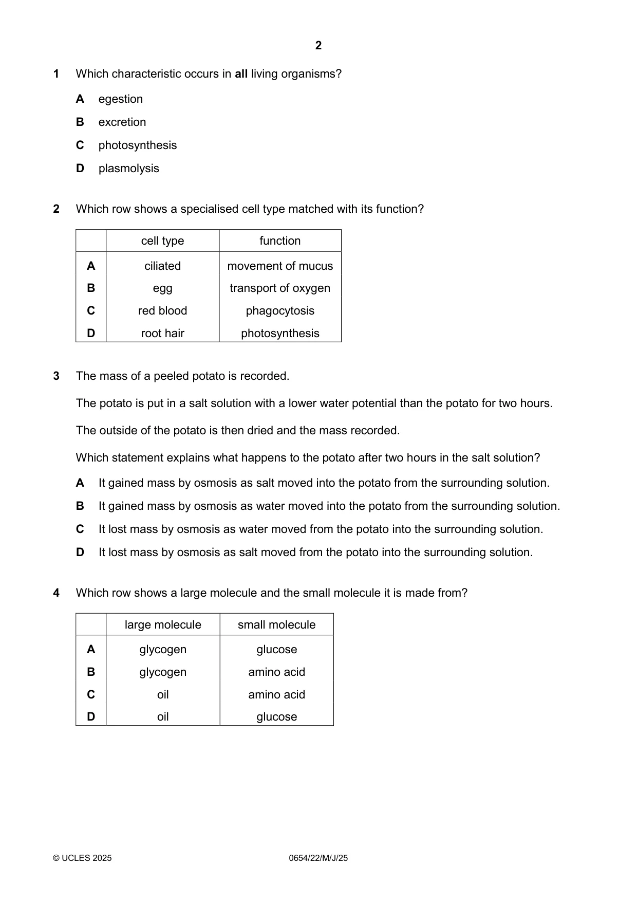 Cambridge IGCSE Sciences - Co-ordinated (Double) 0654 2025 May/June Paper 2 · Variant 2 question paper, page 2 of 16