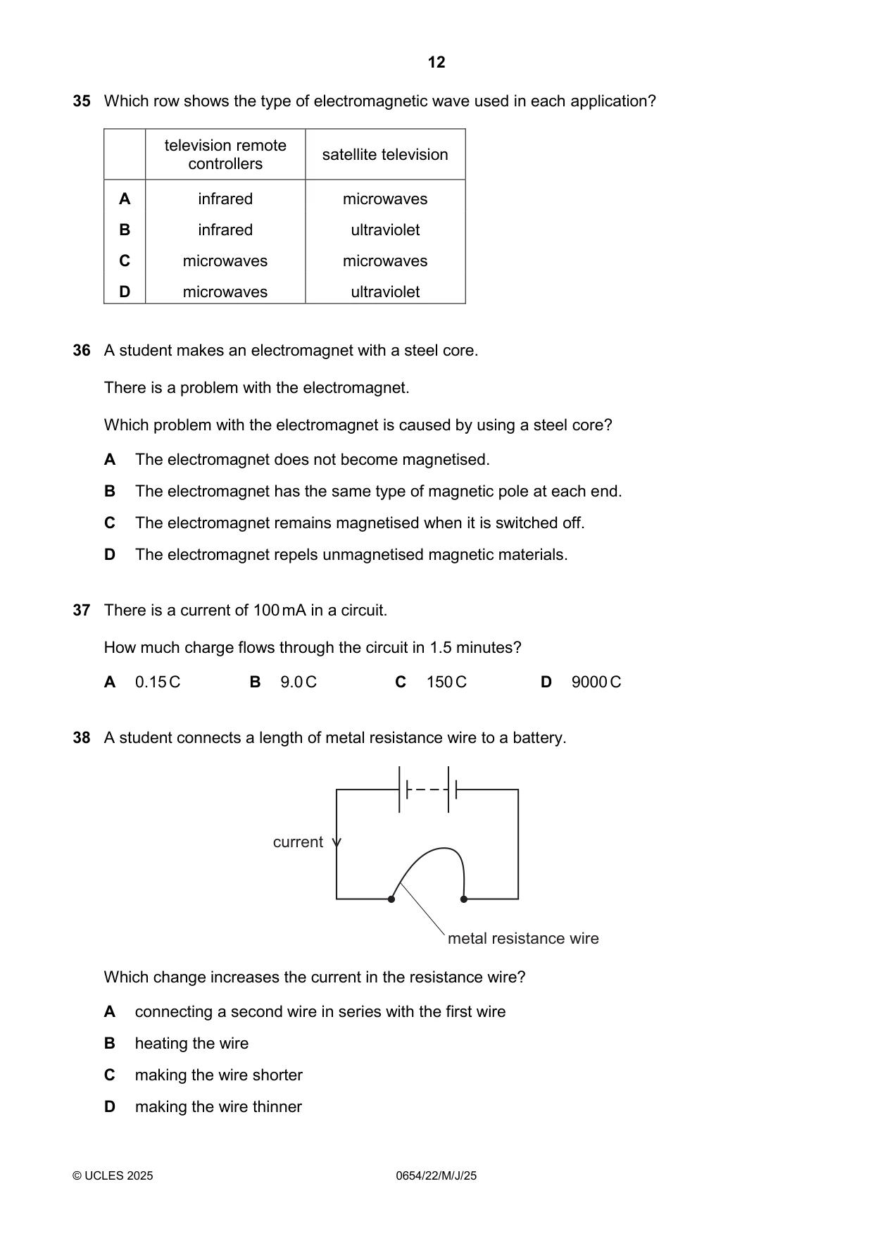 Cambridge IGCSE Sciences - Co-ordinated (Double) 0654 2025 May/June Paper 2 · Variant 2 question paper, page 12 of 16