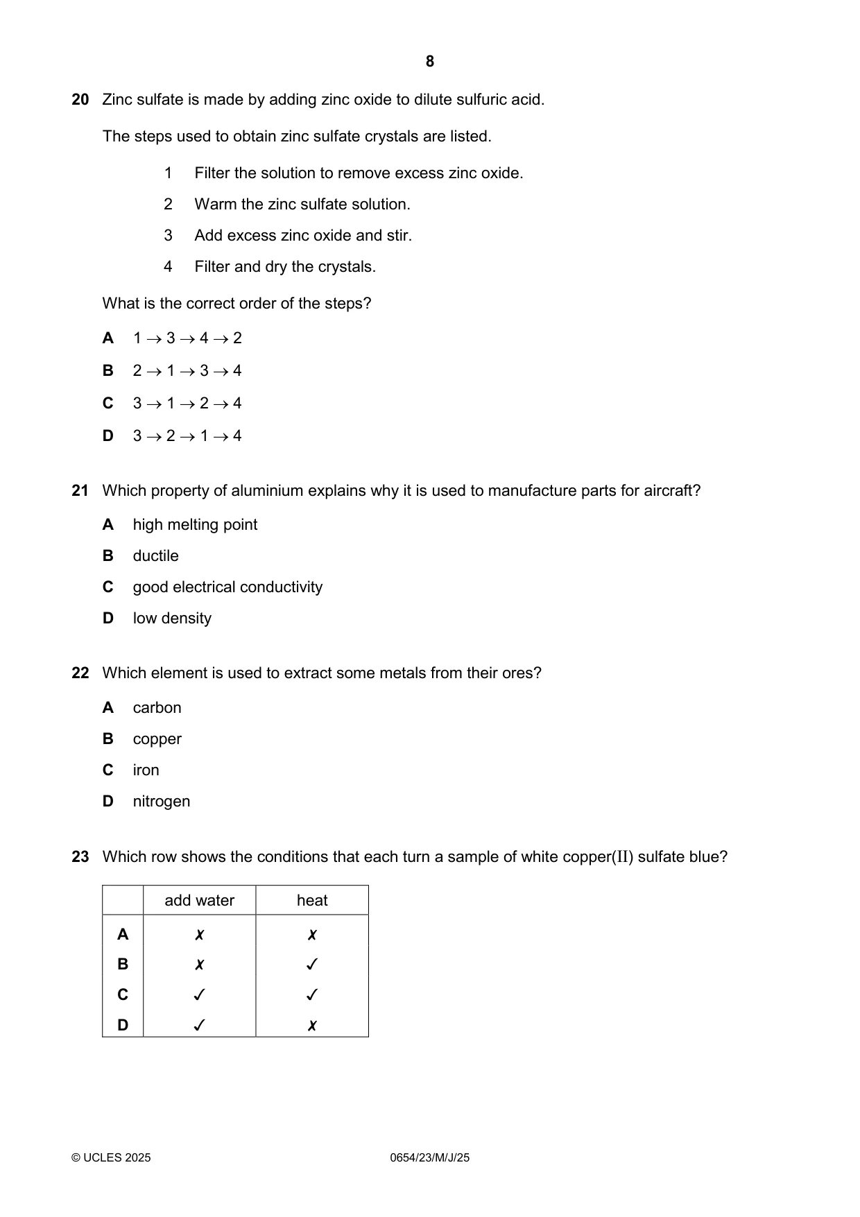 Cambridge IGCSE Sciences - Co-ordinated (Double) 0654 2025 May/June Paper 2 · Variant 3 question paper, page 8 of 16