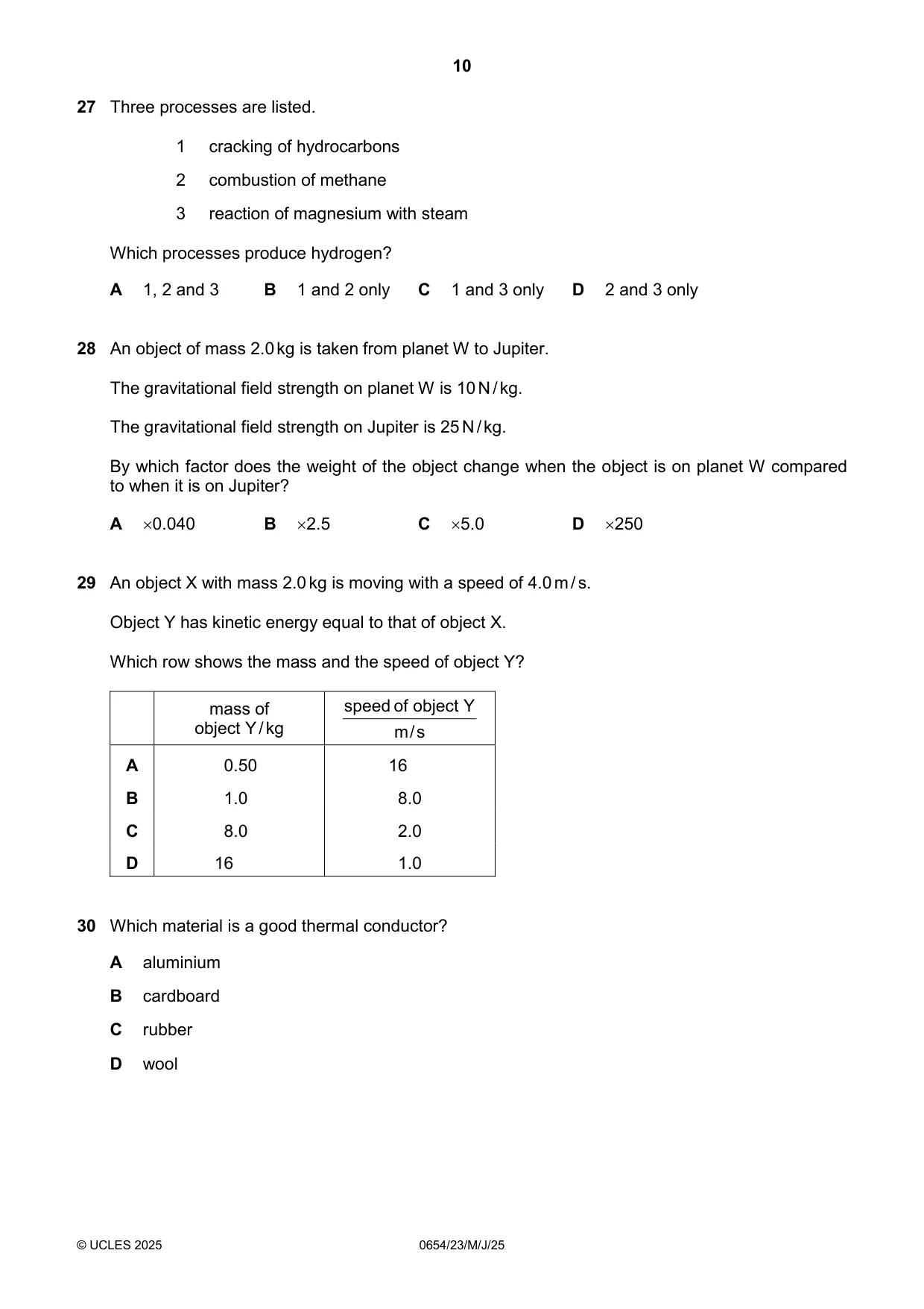 Cambridge IGCSE Sciences - Co-ordinated (Double) 0654 2025 May/June Paper 2 · Variant 3 question paper, page 10 of 16