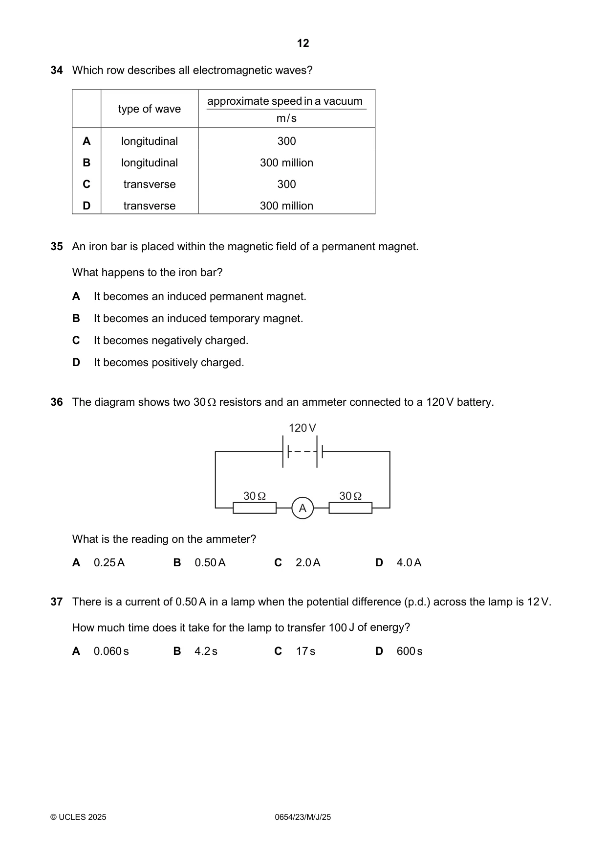 Cambridge IGCSE Sciences - Co-ordinated (Double) 0654 2025 May/June Paper 2 · Variant 3 question paper, page 12 of 16