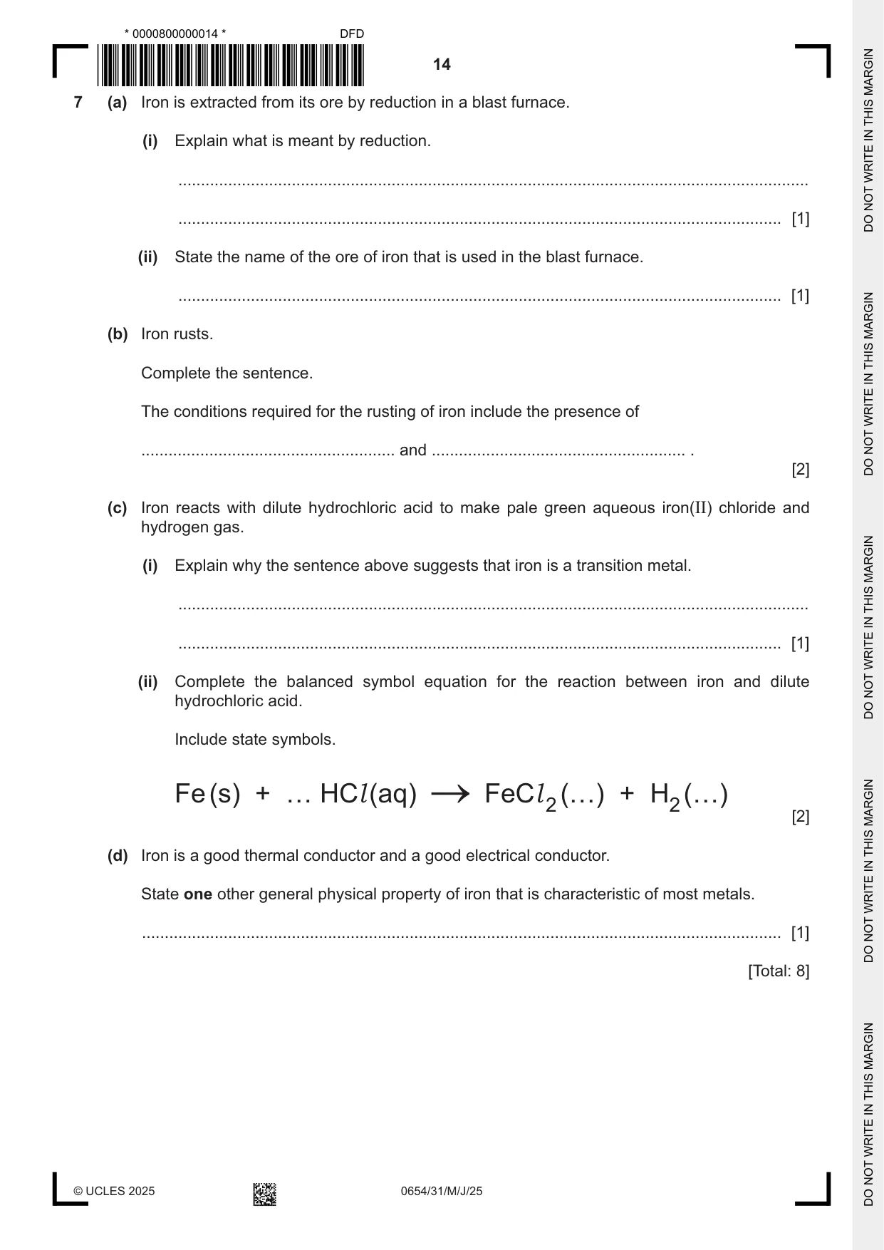 Cambridge IGCSE Sciences - Co-ordinated (Double) 0654 2025 May/June Paper 3 · Variant 1 question paper, page 14 of 28