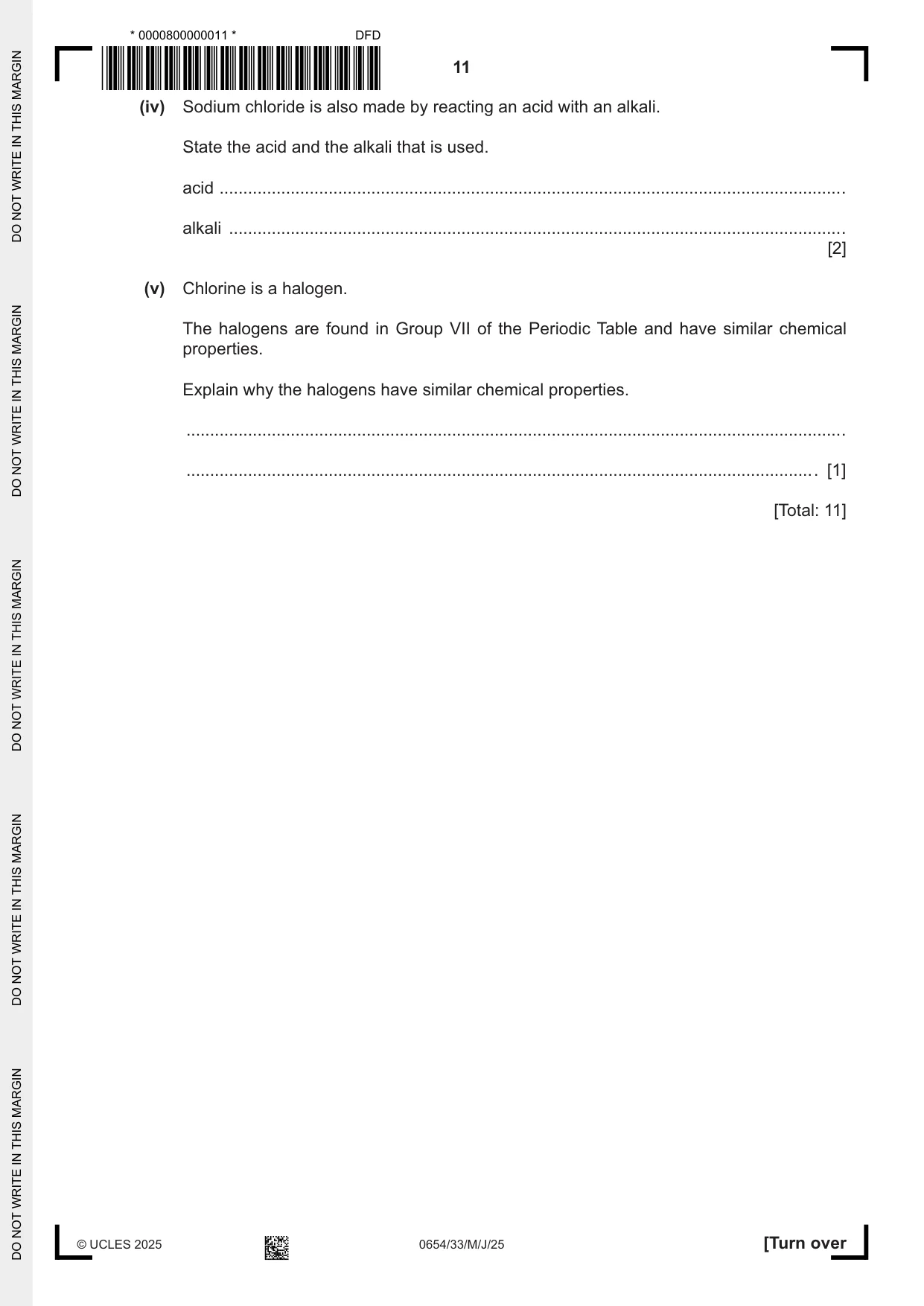 Cambridge IGCSE Sciences - Co-ordinated (Double) 0654 2025 May/June Paper 3 · Variant 3 question paper, page 11 of 28