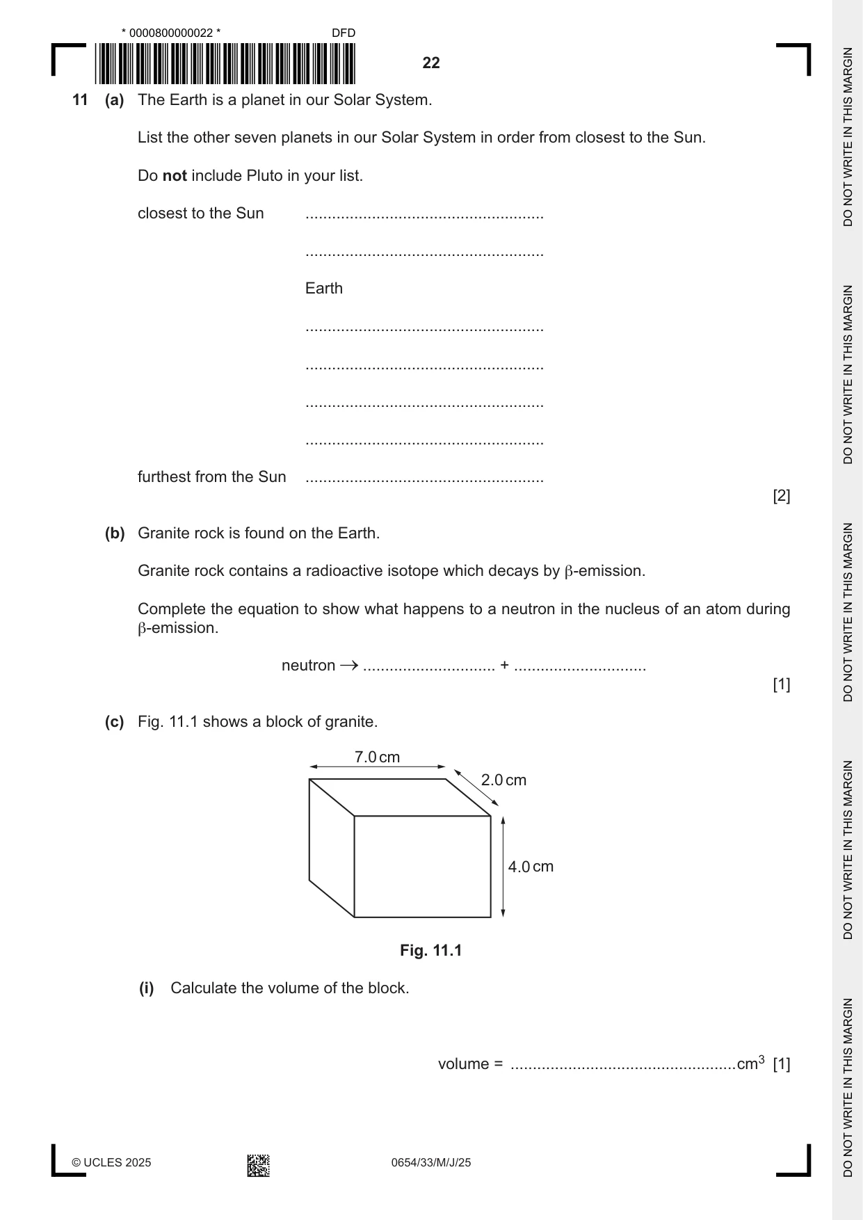 Cambridge IGCSE Sciences - Co-ordinated (Double) 0654 2025 May/June Paper 3 · Variant 3 question paper, page 22 of 28